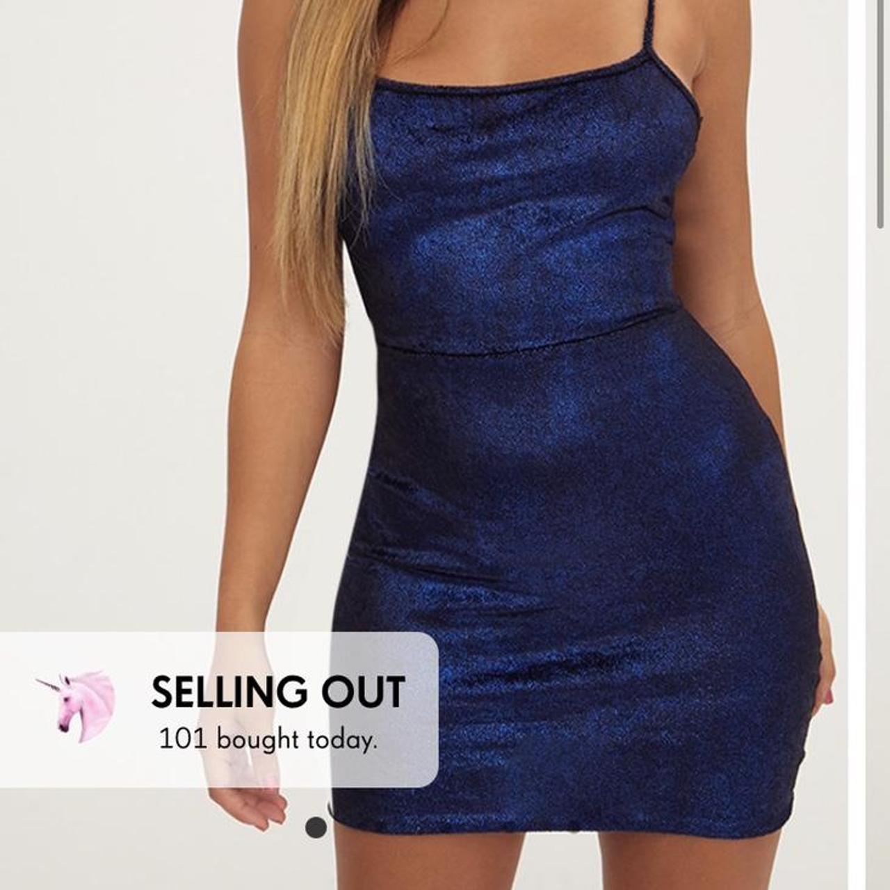 blue glitter metallic tie back bodycon dress