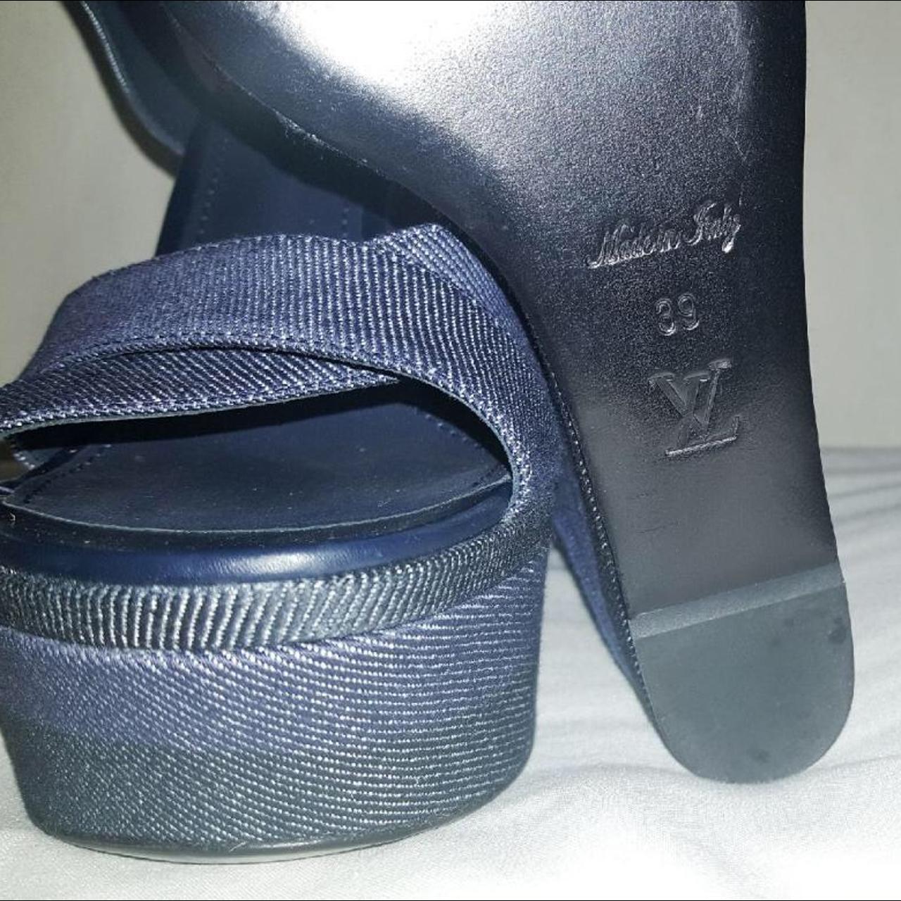 2015 Louis Vuitton denim Blue Shore Wedge Sandals. - Depop