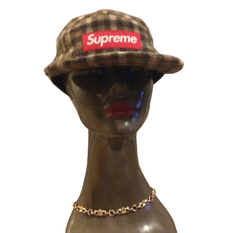 SUPREME Wool Plaid Camp Cap Brown box logo F/W... - Depop