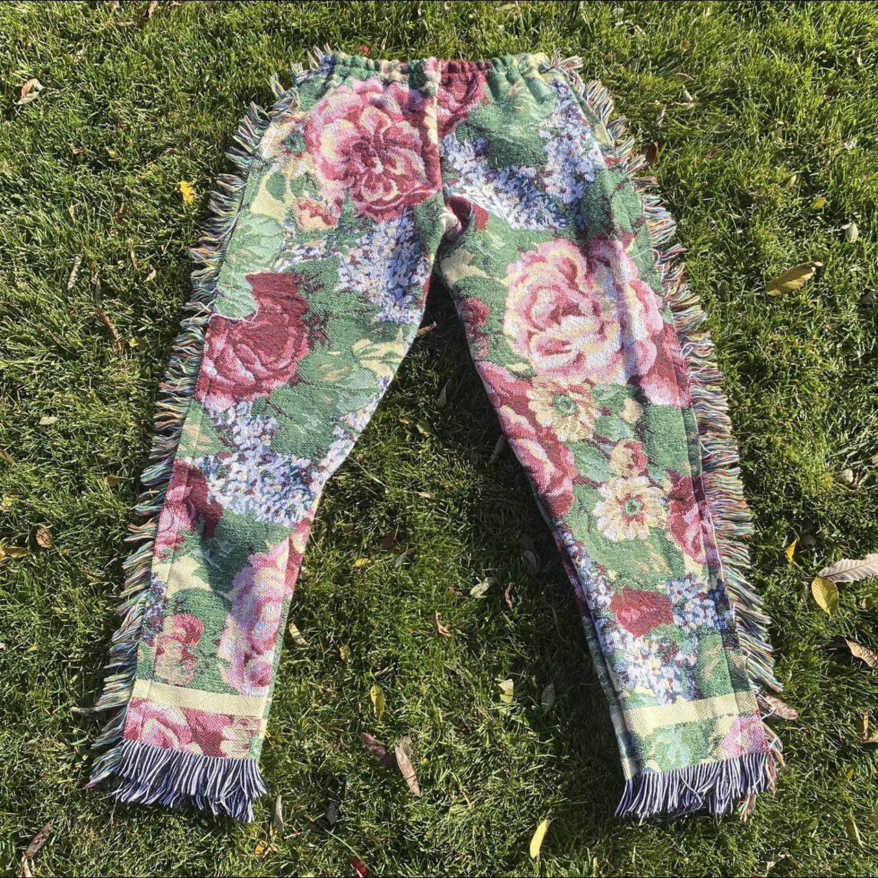 Handmade floral fringe blanket/ tapestry pants!... Depop