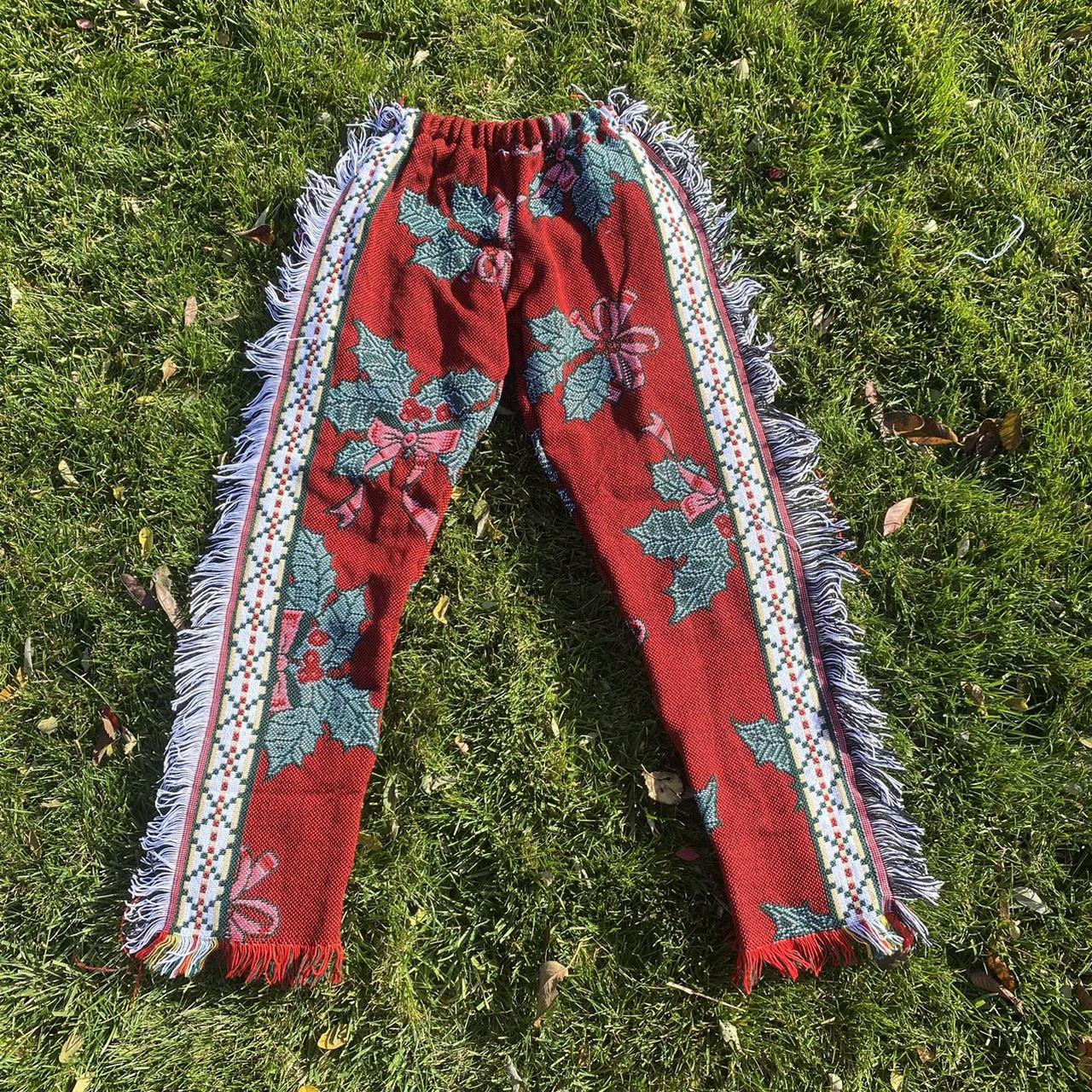 Handmade Christmas fringe blanket/ tapestry pants!... Depop