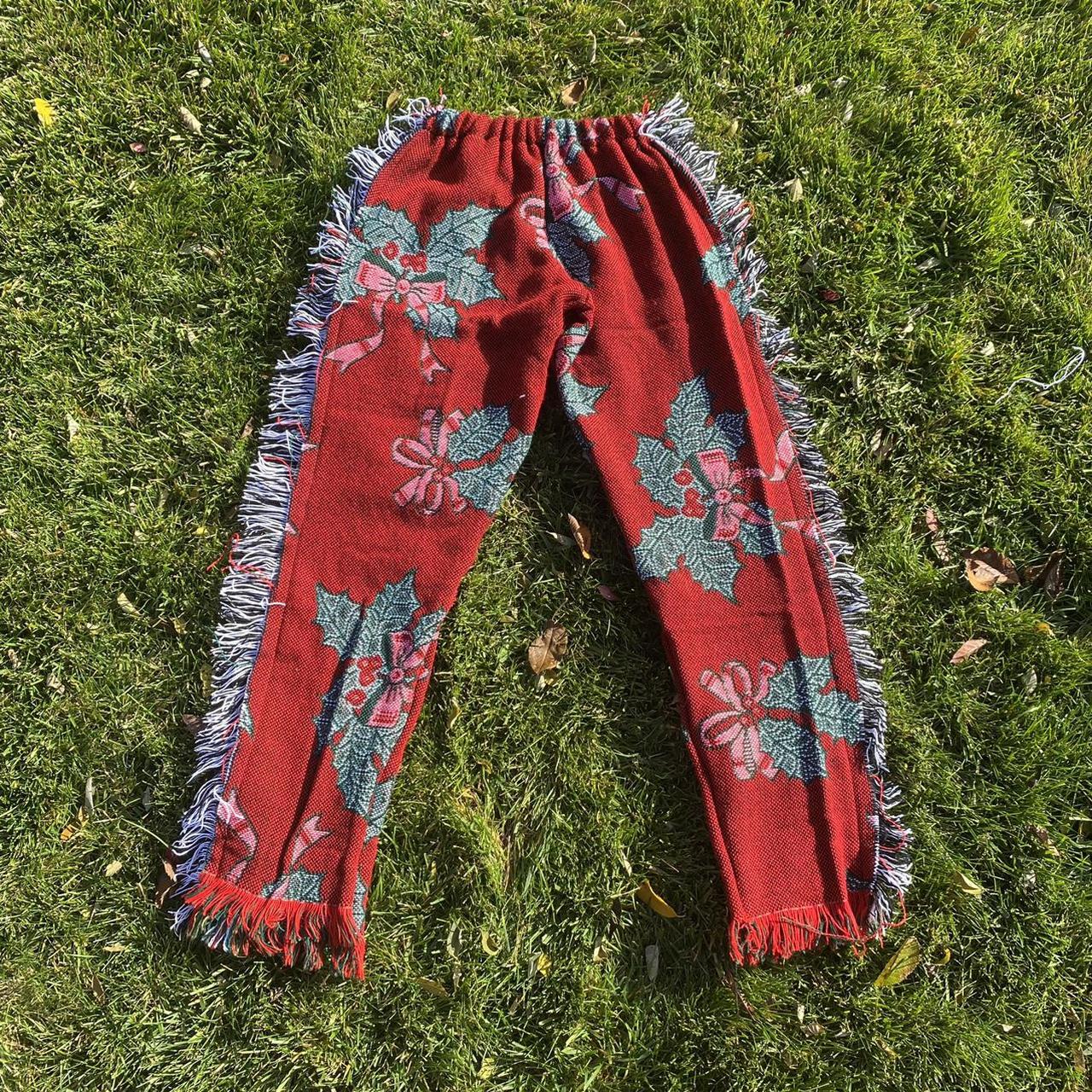 Handmade Christmas fringe blanket/ tapestry pants!... Depop