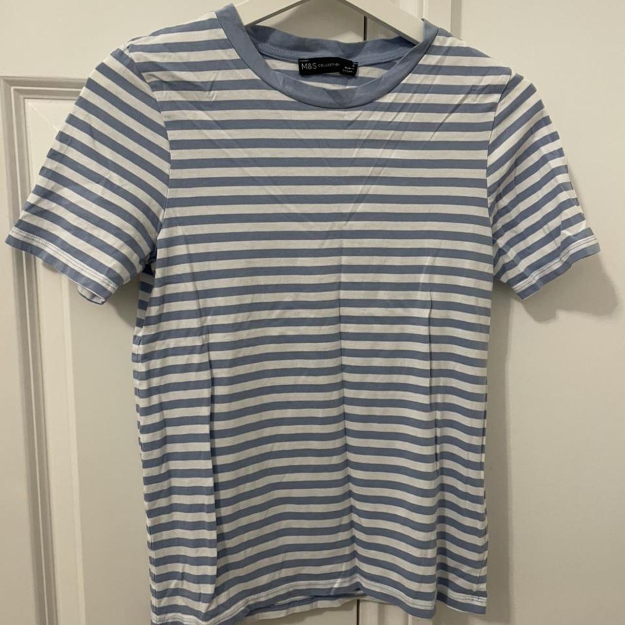 Stripy baby blue top from M & S, such a good basic.... - Depop