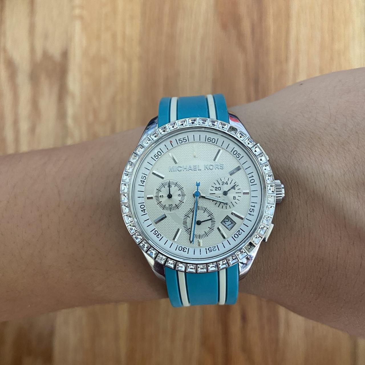 Silver and blue michael kors online watch