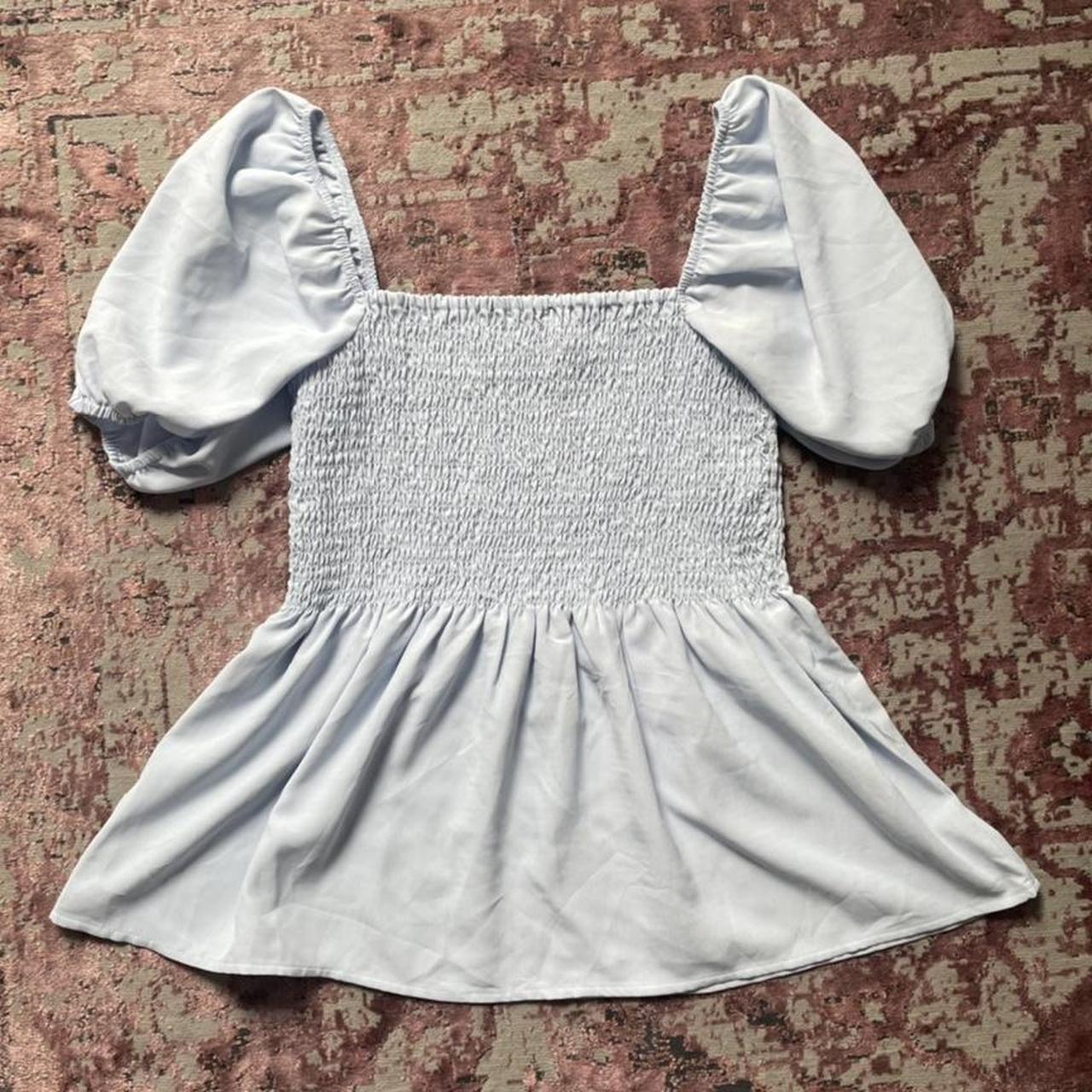 Vila blue square neck smock top Worn once & still in... - Depop