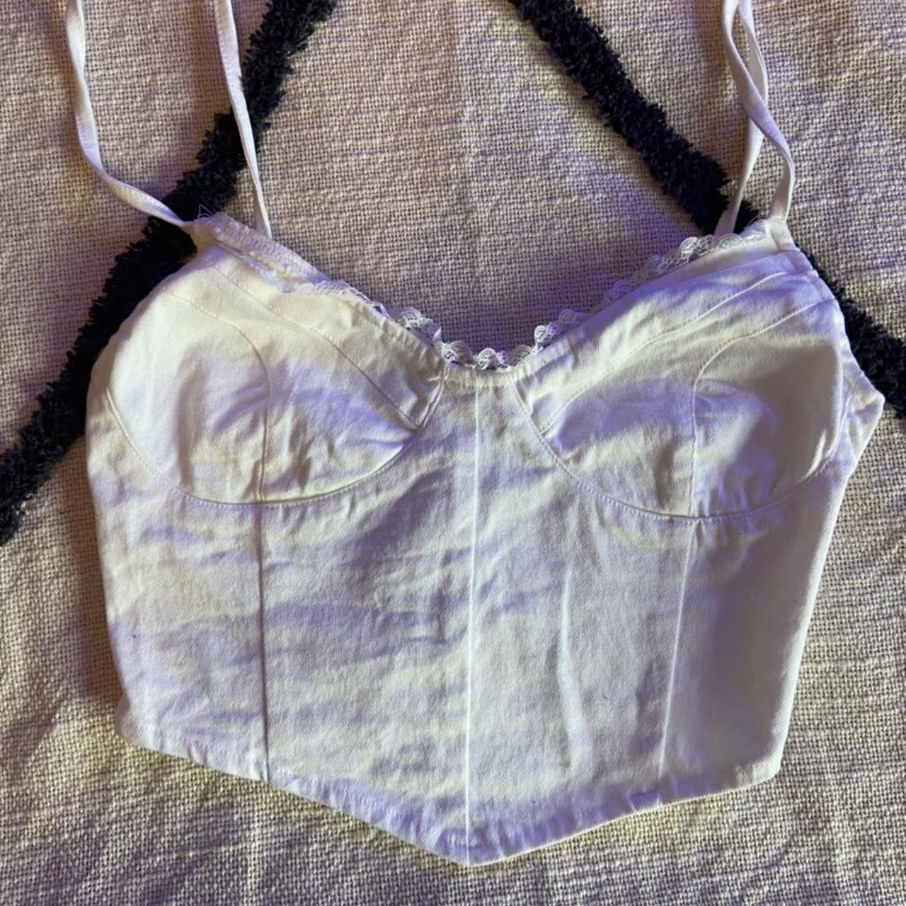TIGER MIST white lace up corset crop top worn once... Depop