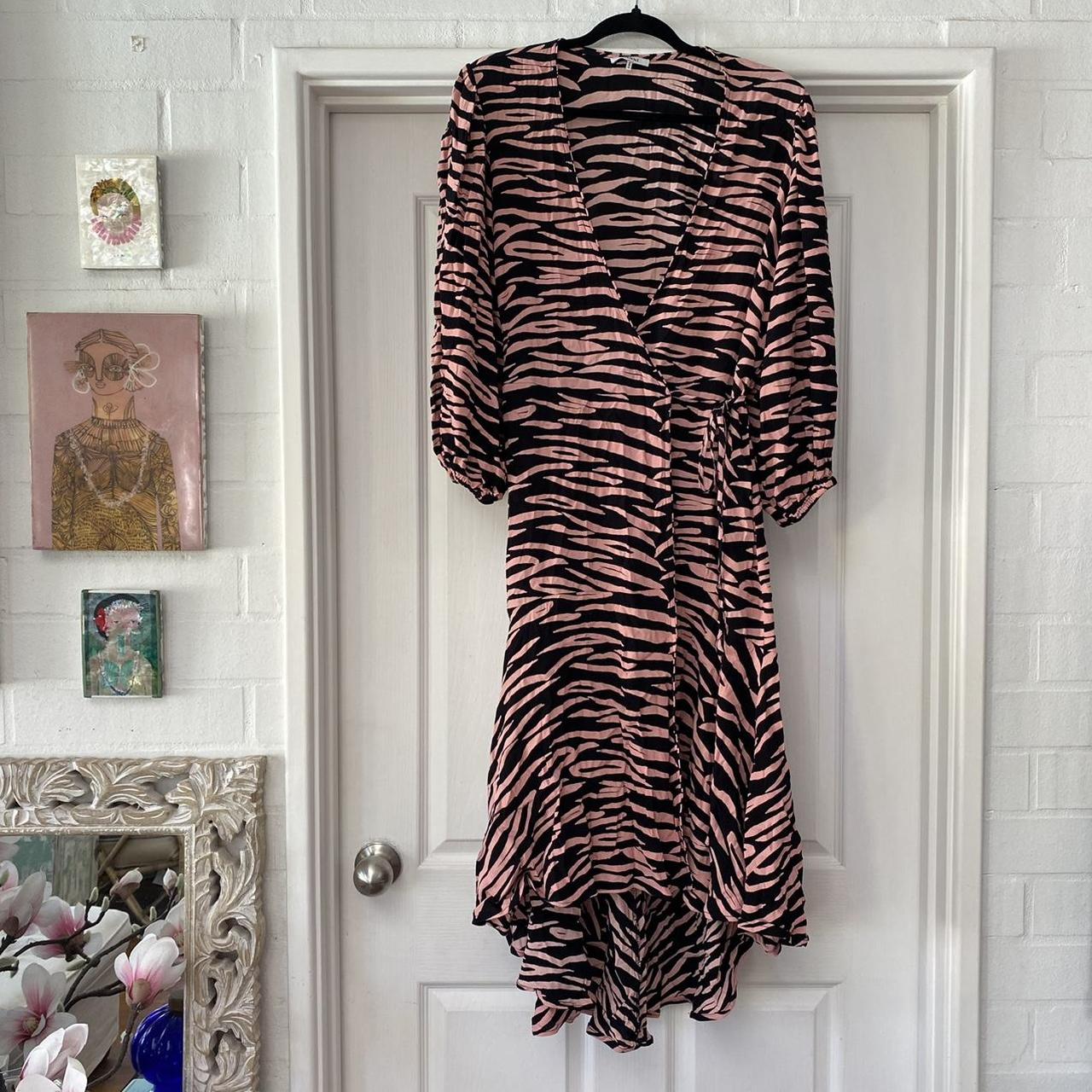 Ganni pink zebra wrap midi dress Size ...