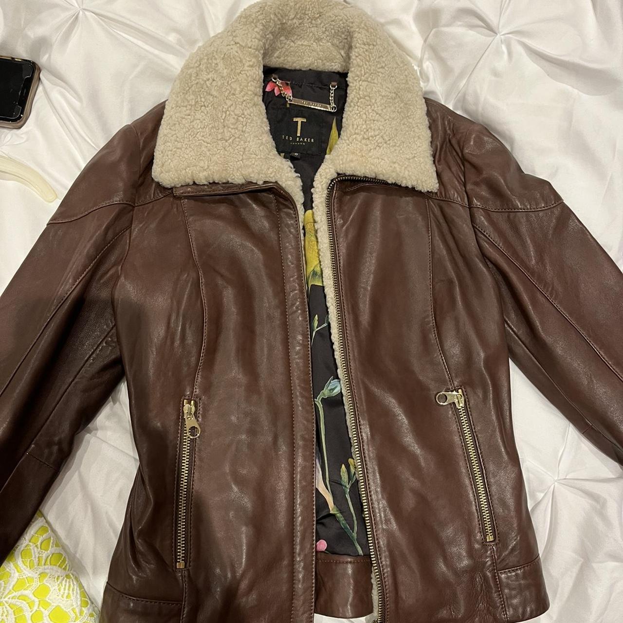 Ted baker brown leather jacket Ted baker size 0, UK... - Depop