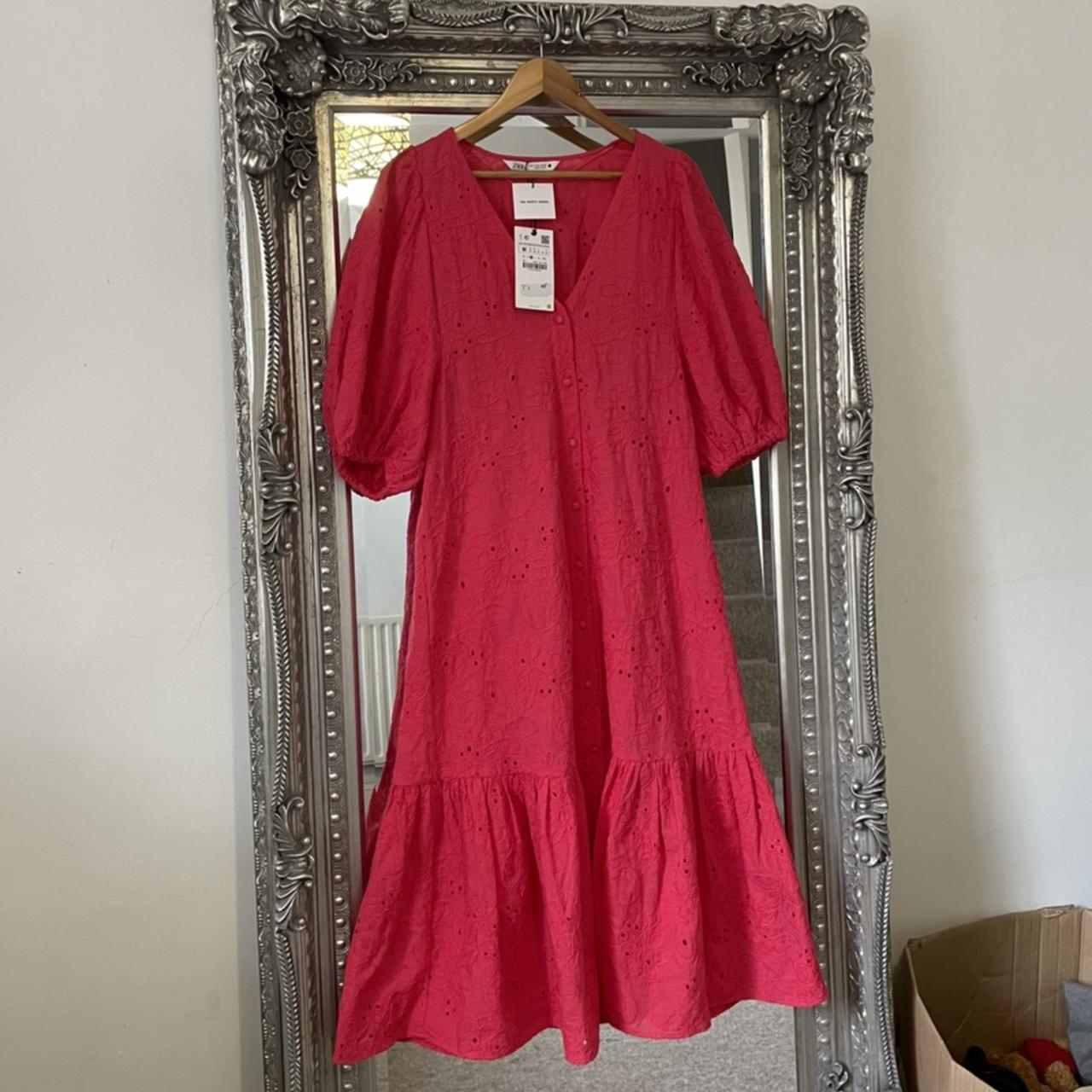 zara red cutwork dress