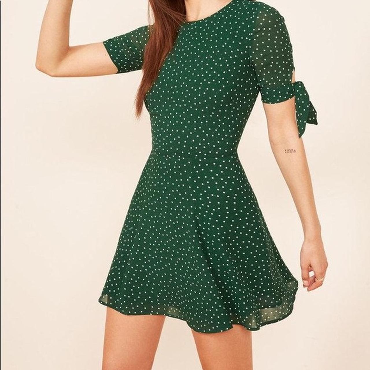 Reformation green store polka dot dress