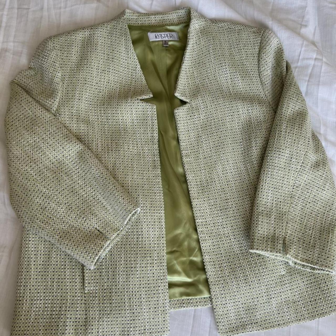 Vintage Green Satin-Lined cropped Kasper Blazer... - Depop