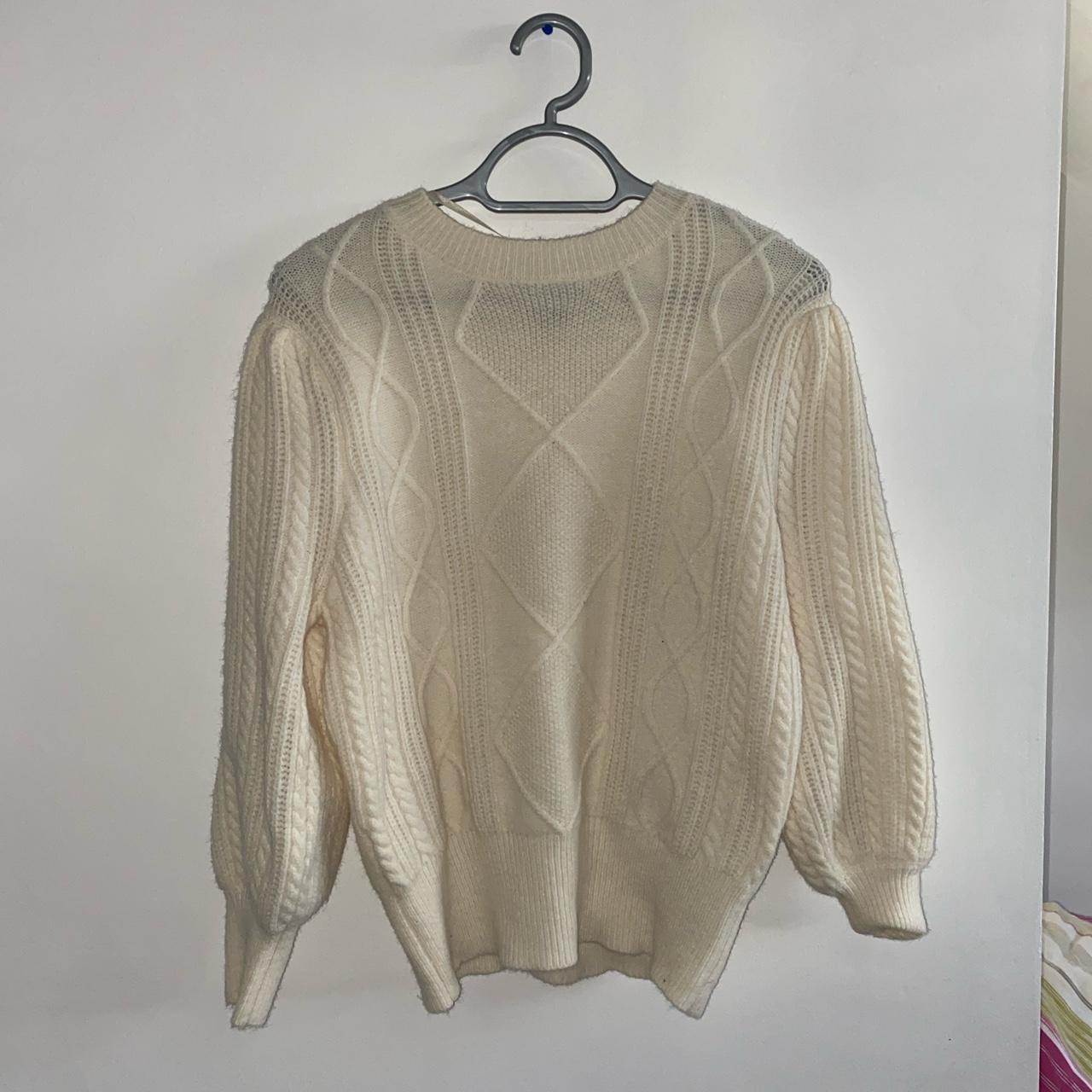 Primark Knitted Cream Patterned Jumper Size UK... Depop