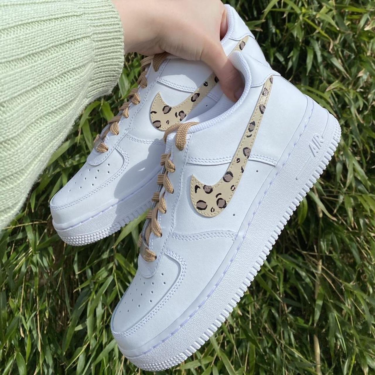 Nike Air Force 1 - all white Custom painted cow - Depop