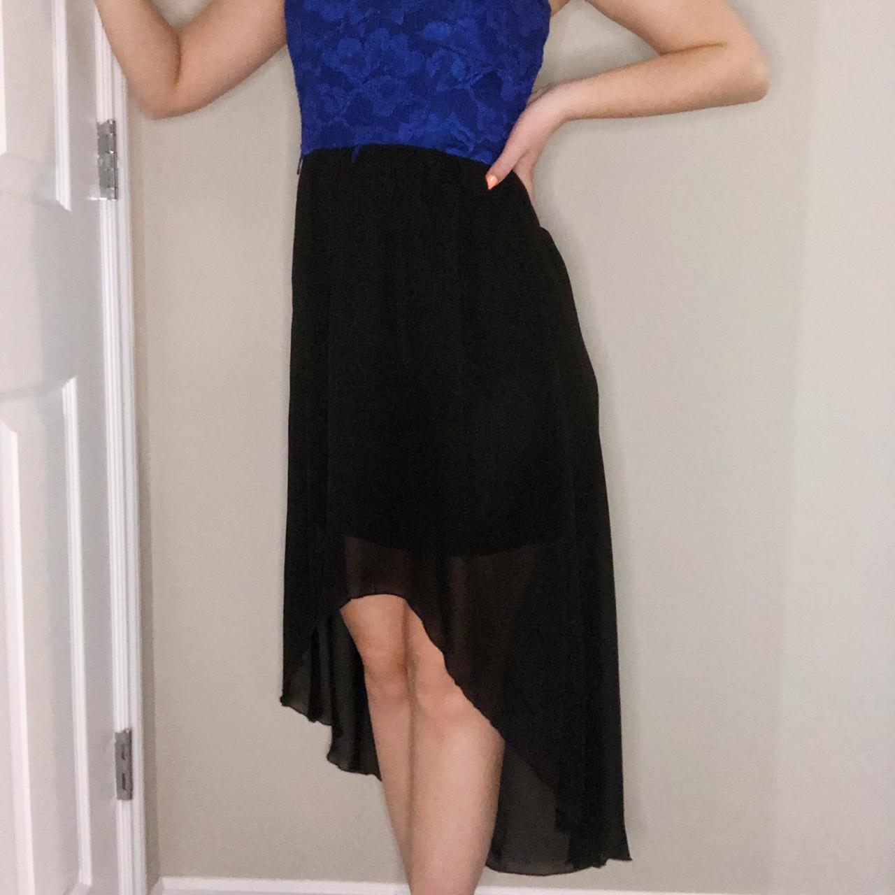 Blue and Black High Low Dress with Belt Loops - Depop