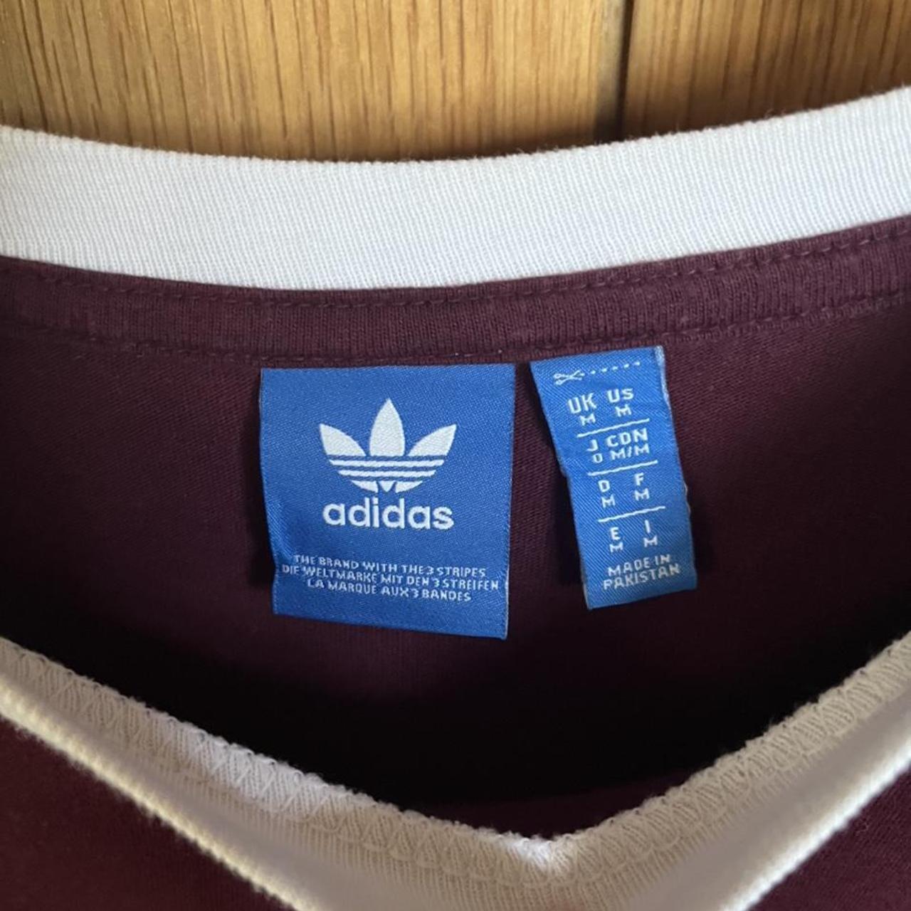 Adidas Originals Three Stripe T Shirt Burgundy Size... - Depop