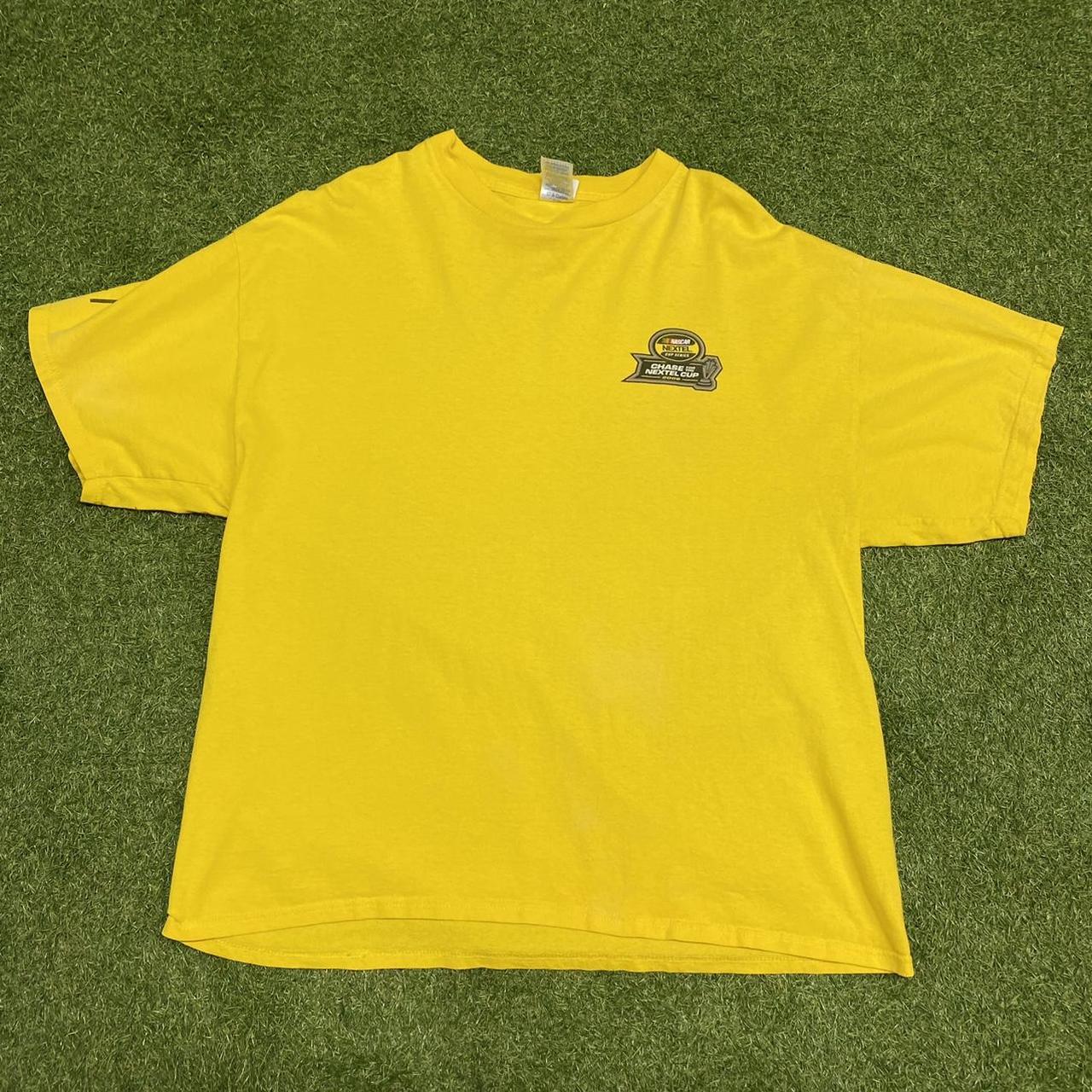Yellow nascar logo crew neck tshirt. Small logo on... - Depop