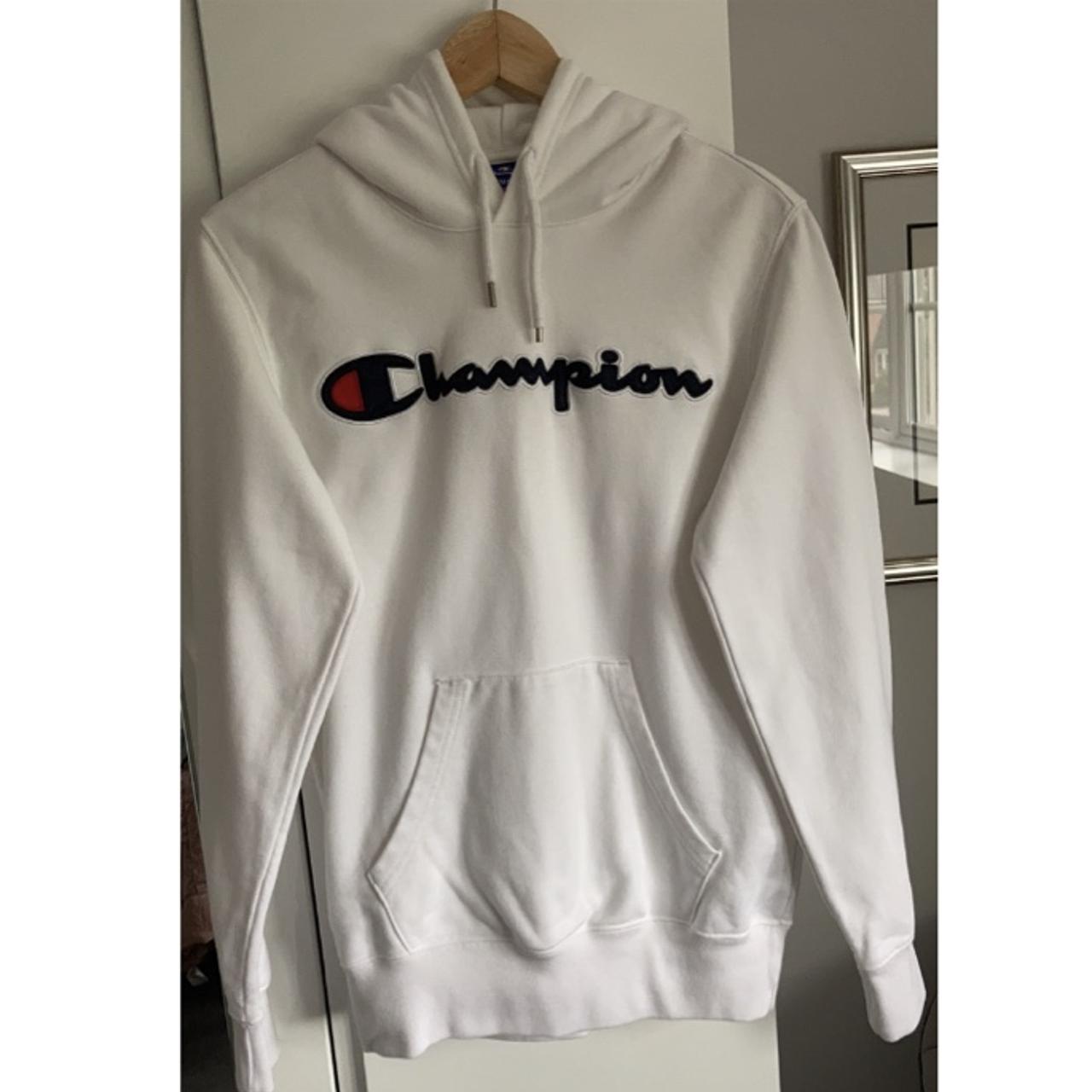 Women’s small white Champion hoodie, only worn once... - Depop