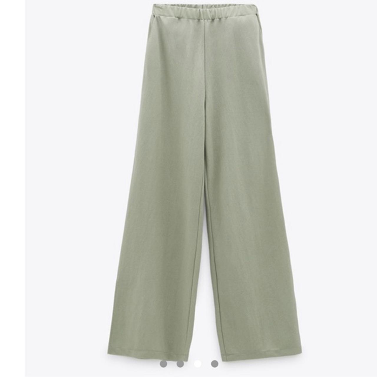 Zara Green Trousers
 ZARA wide leg linen style pale green trouser with Depop