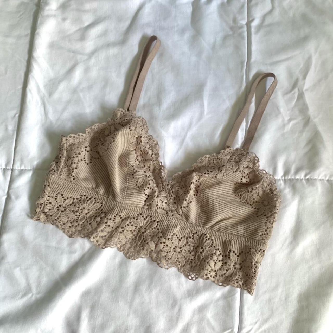 pink lace bralette aerie unlined bralette with - Depop