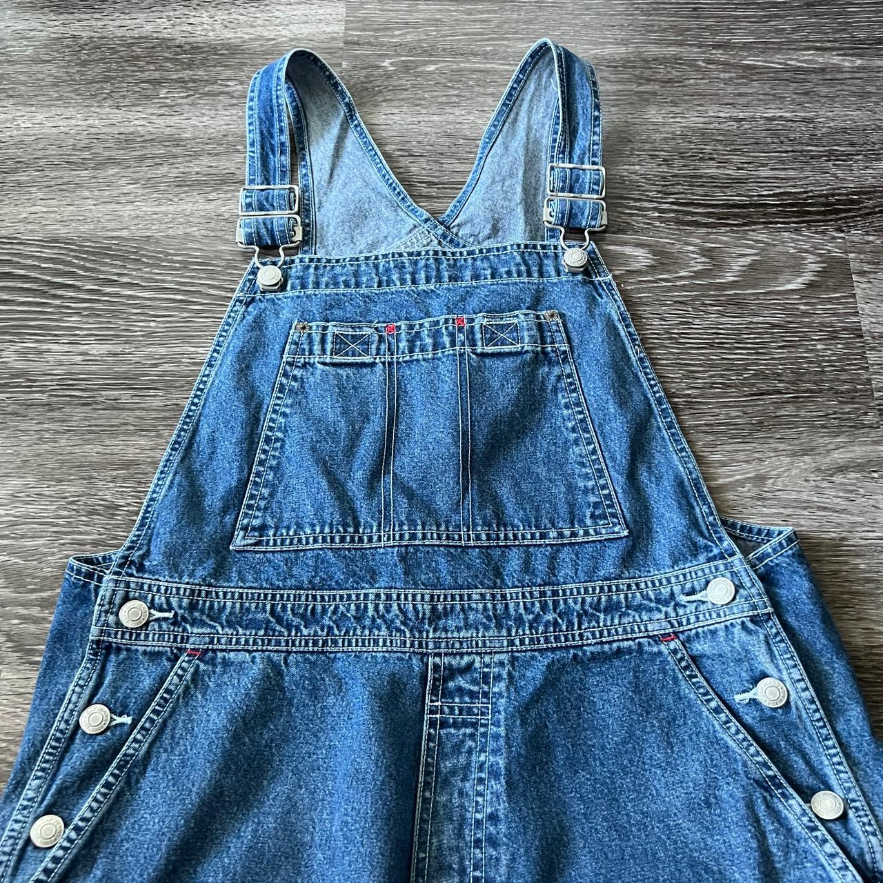 Gap Y2K M Dark Wash Denim Cutoff Short Overalls... - Depop