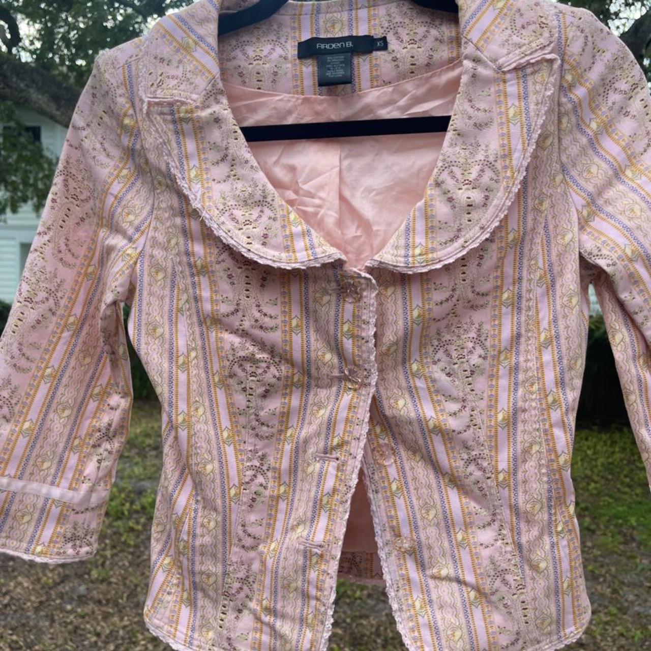 Vintage Lace Trim Pink Button Up Blazer Size... - Depop