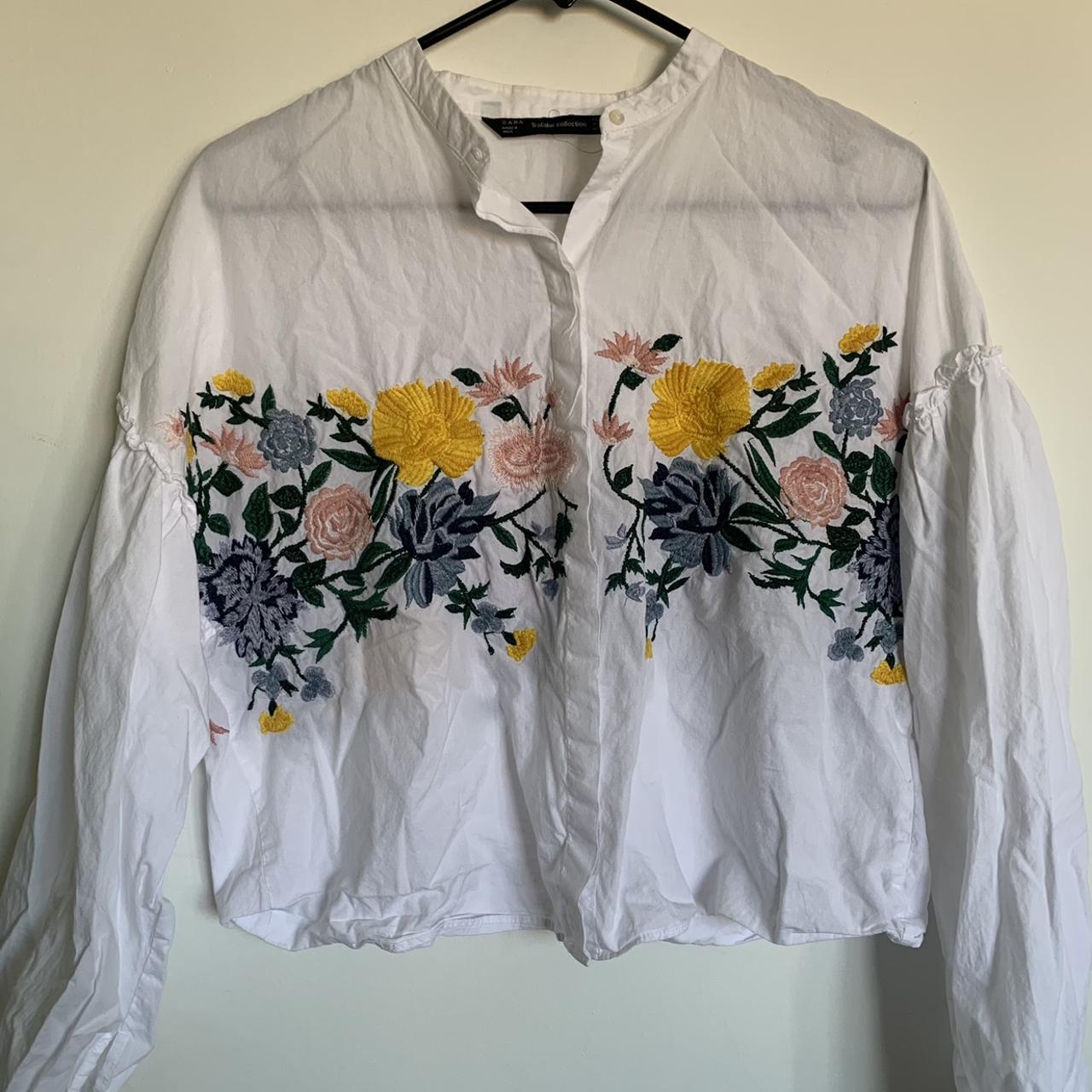 Zara Embroidered Blouse - size small 100% cotton,... - Depop
