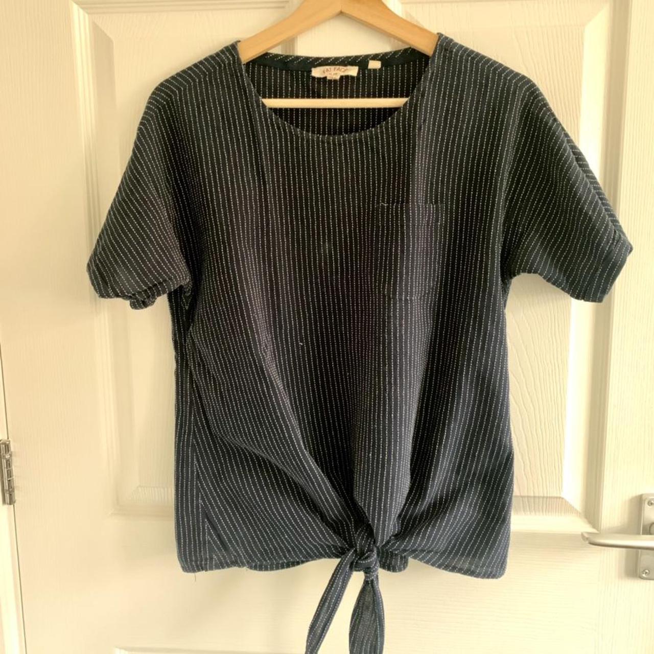 Fat Face navy blouse with stitched white detail. Has... Depop