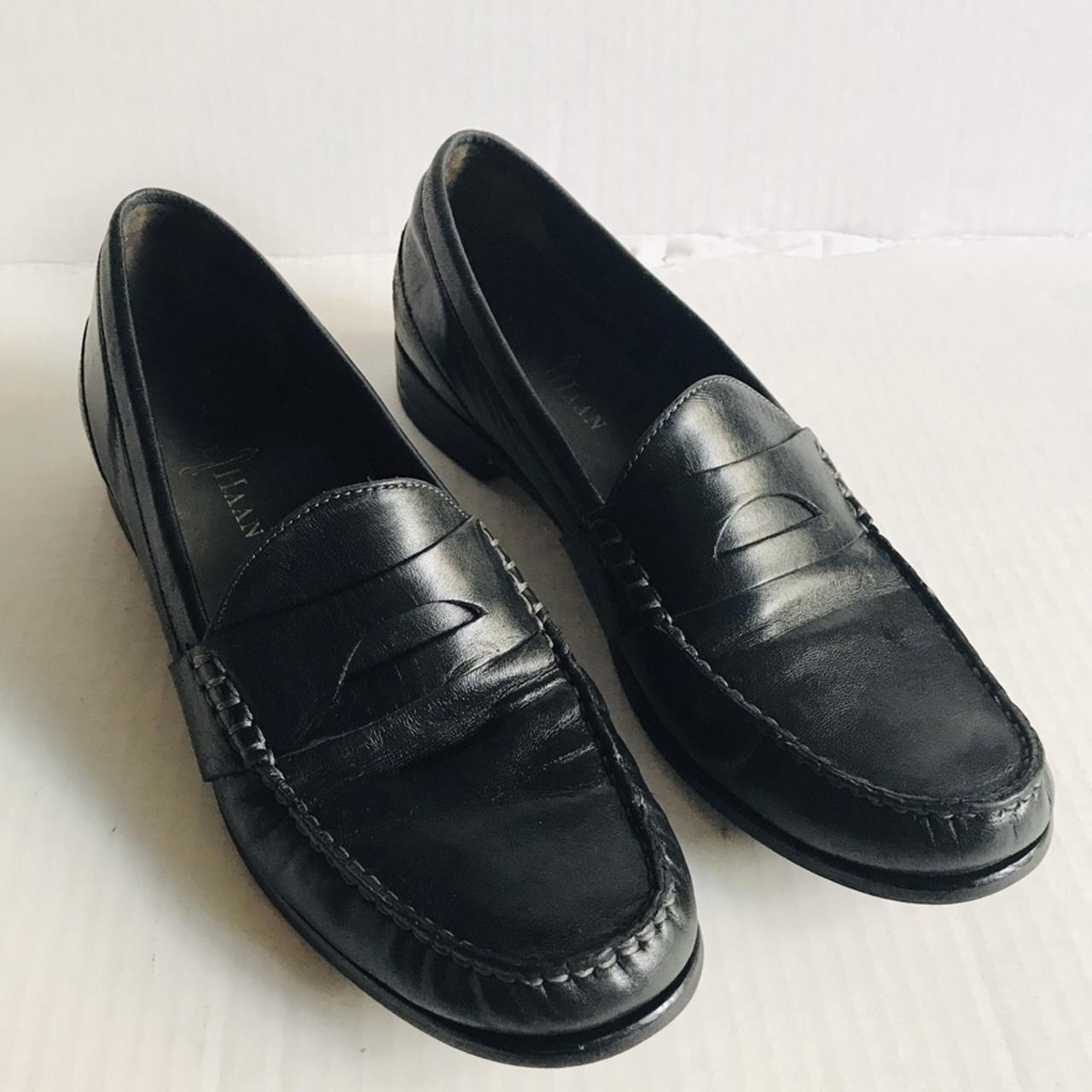 Classic black leather penny loafers in size 8AA.... - Depop