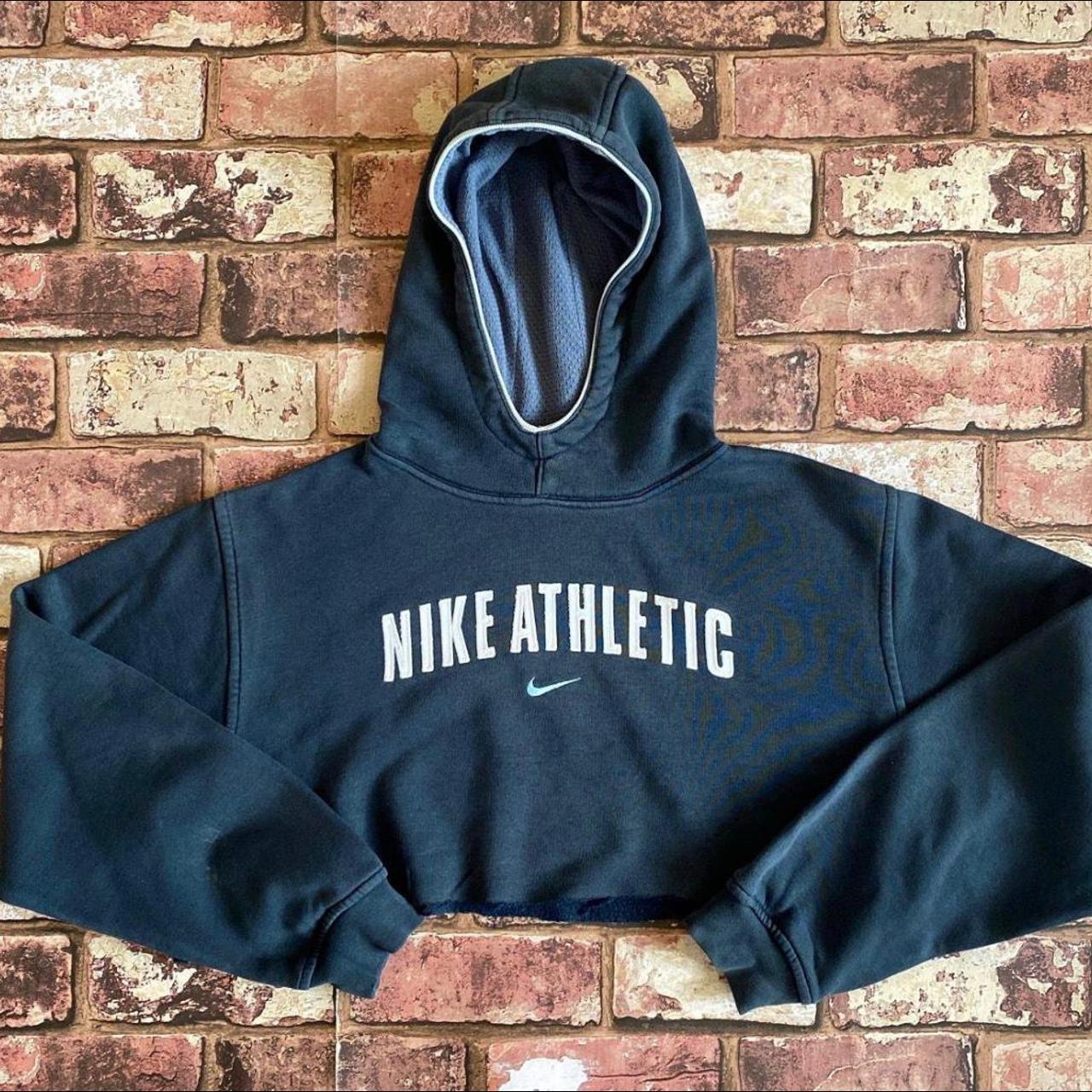 Nike navy athletic cropped 90s hoodie Worn a... - Depop