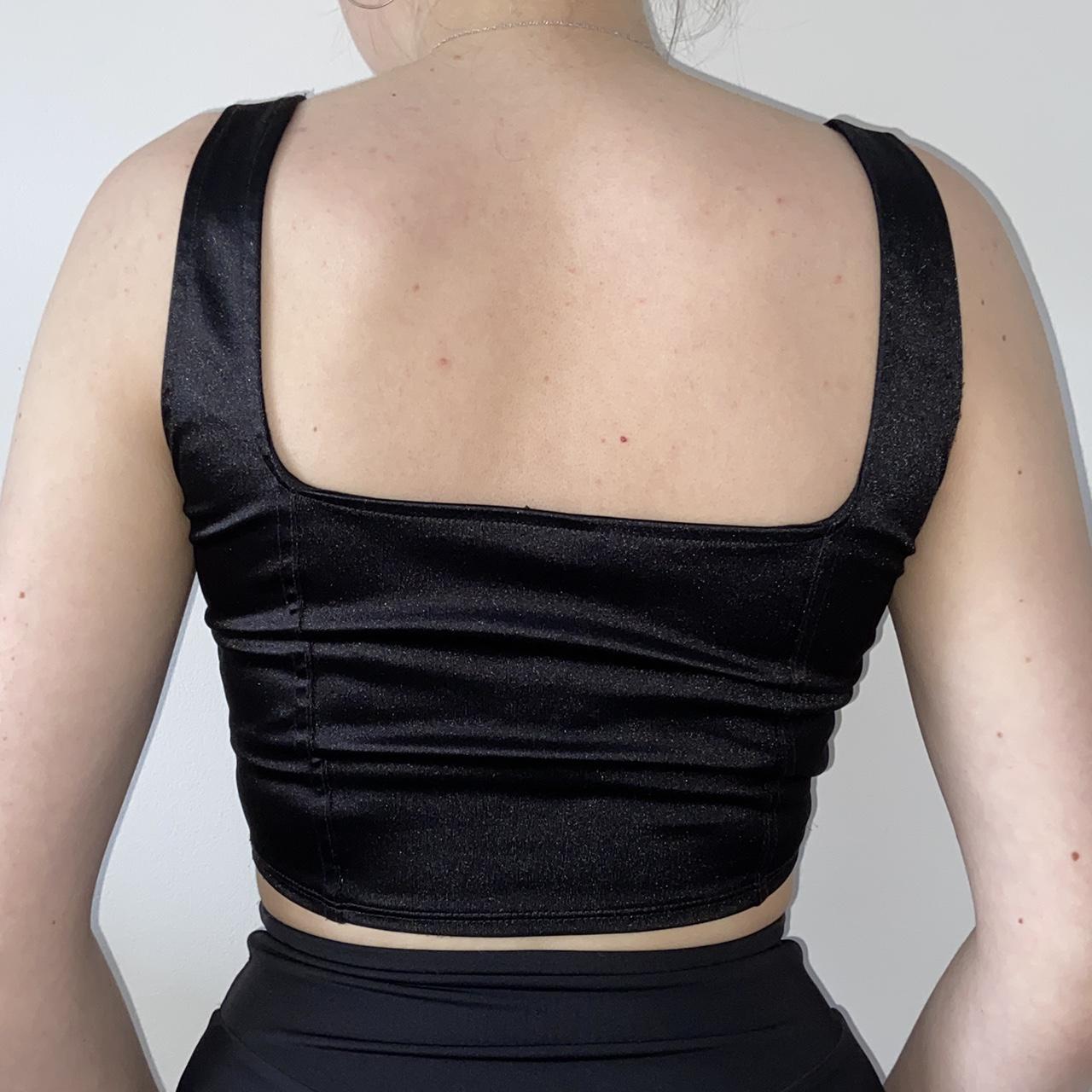 Black satin corset style crop top Label Size: S Fit... - Depop