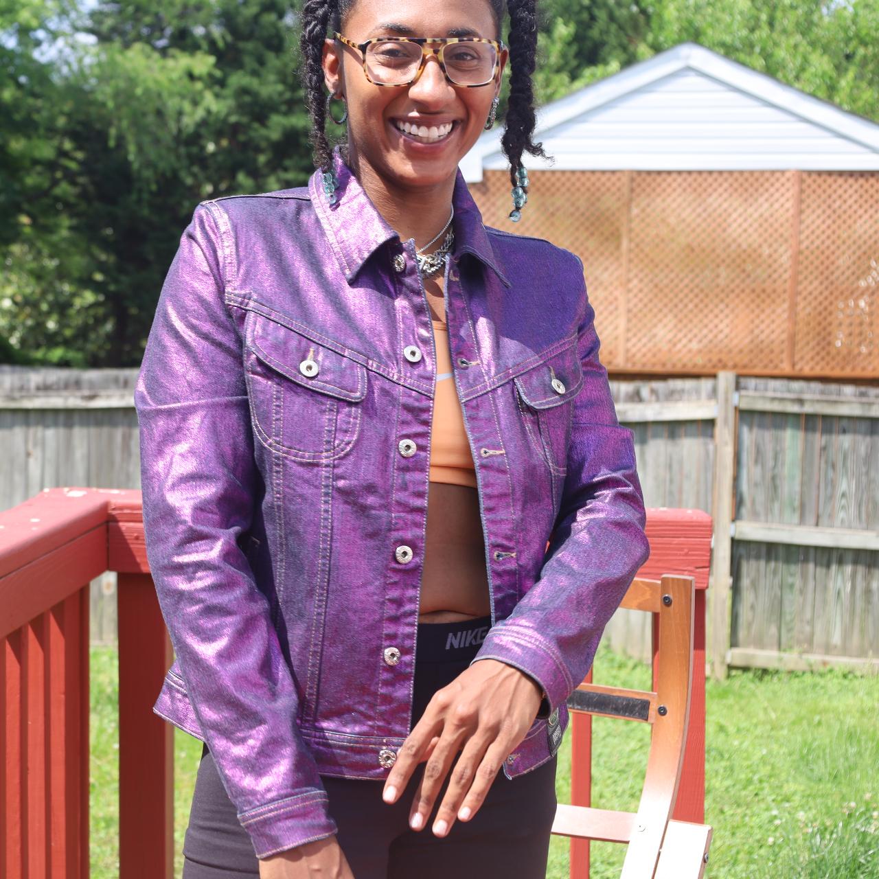 vintage parasuco jean jacket purple shiny Model - Depop