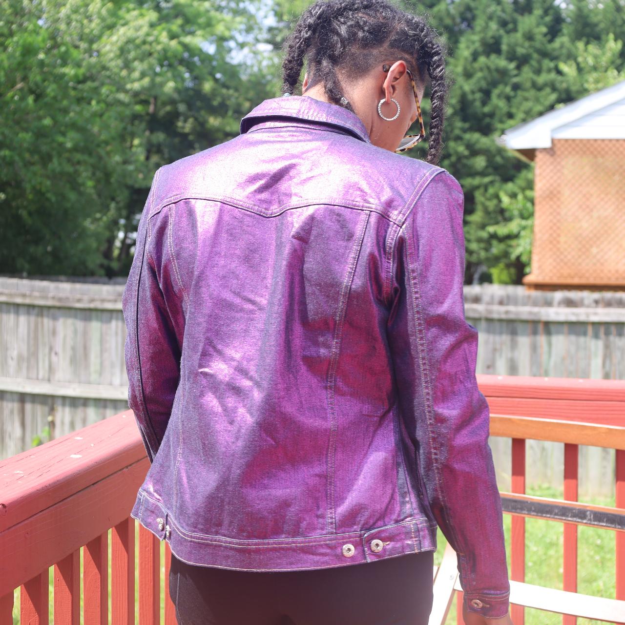 vintage parasuco jean jacket purple shiny Model - Depop