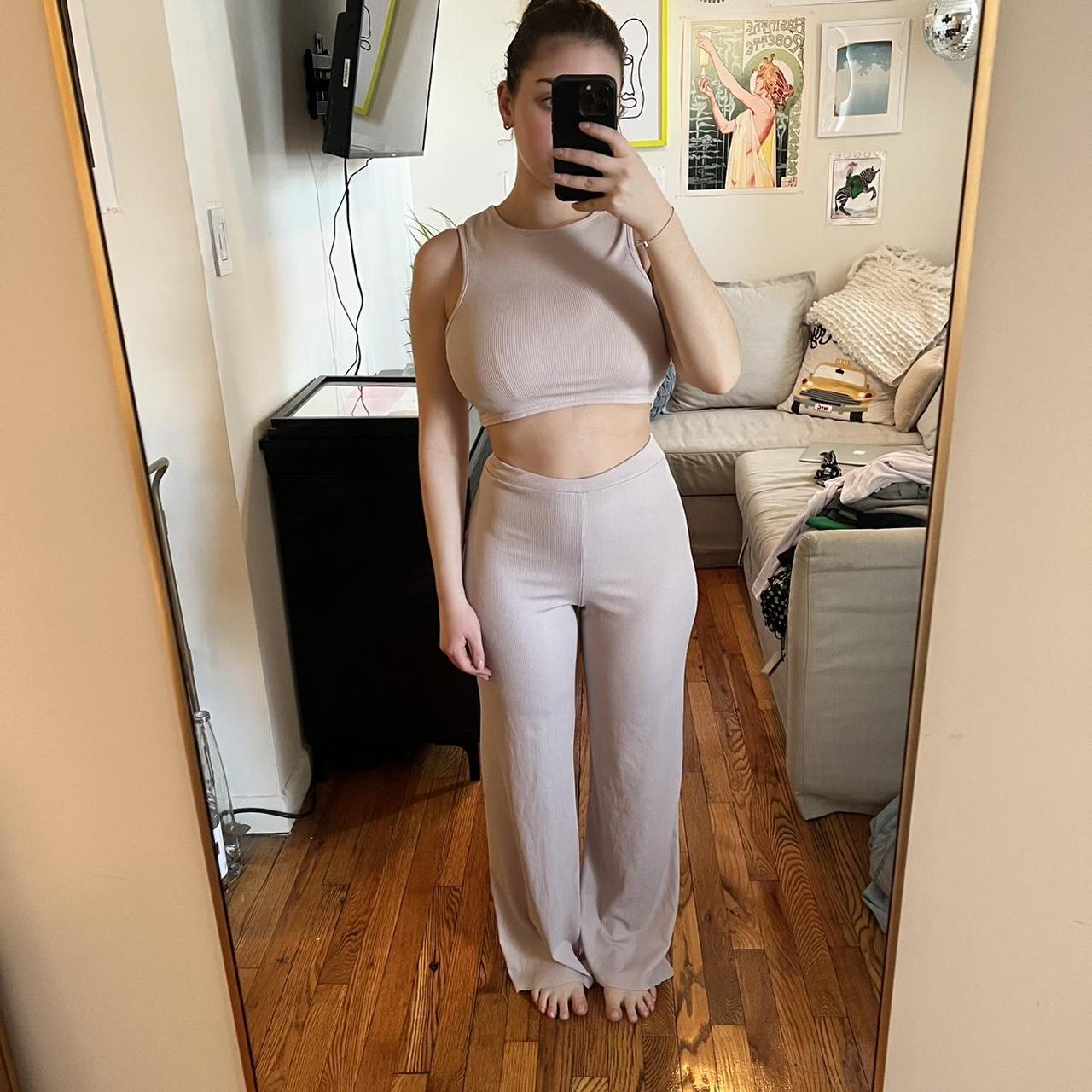 nasty gal light pink lounge set bottom has raw hem,... - Depop
