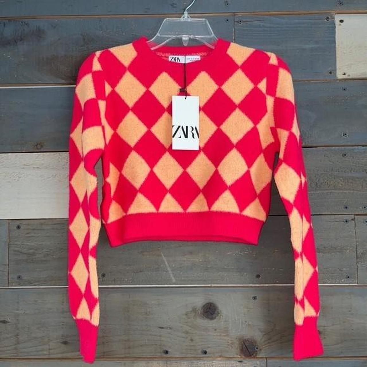 Zara Women's Pink and Tan Jumper Depop