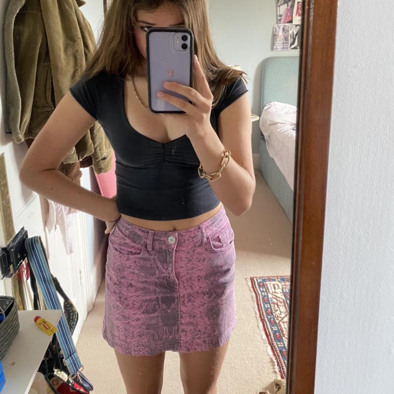 Cutest pink snakeskin mini skirt!! So cool for... - Depop