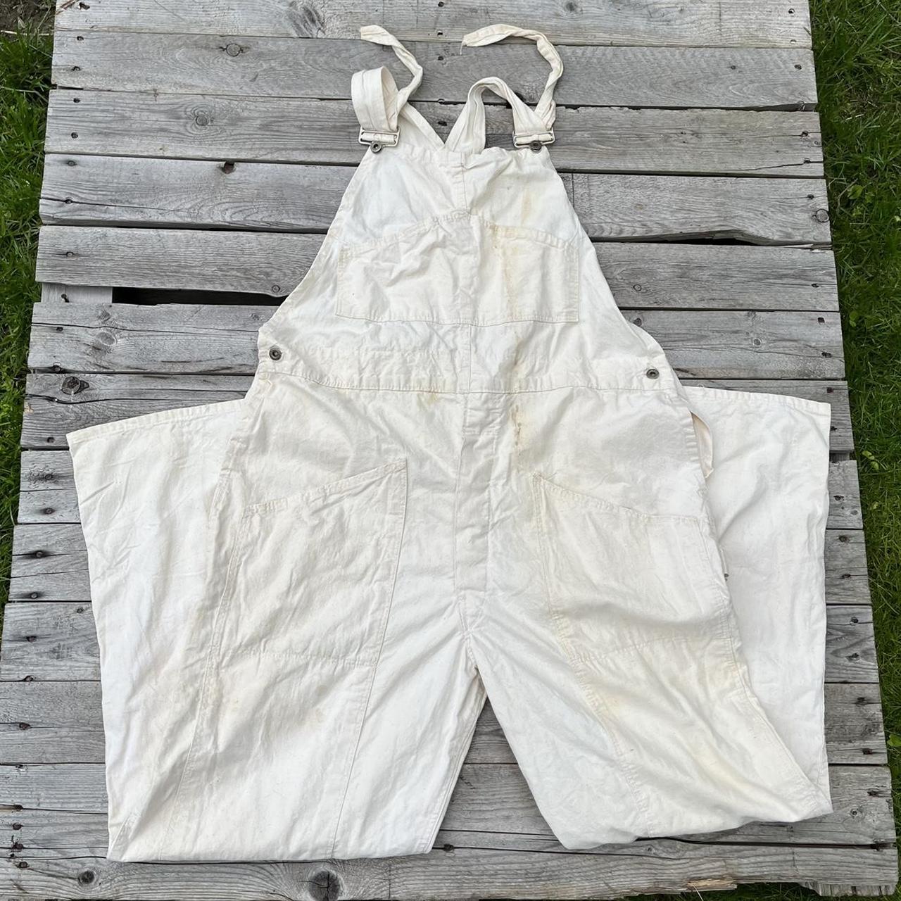 Vintage 1970s white painters work overalls fits size... - Depop