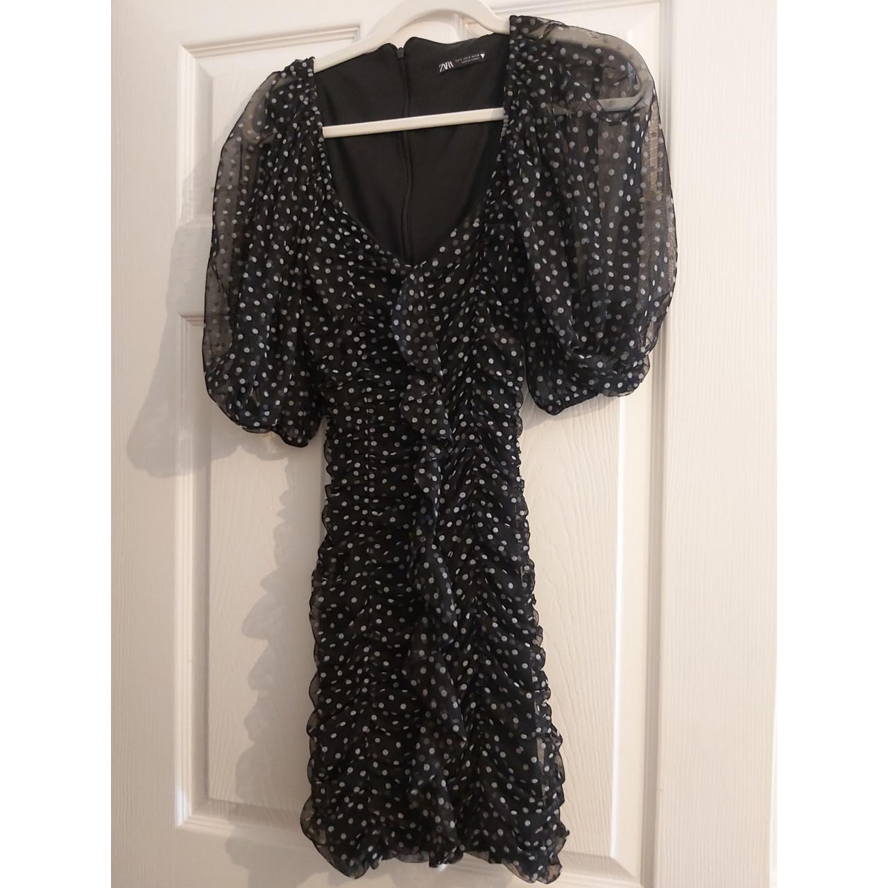 Zara Polka Dot Mini Dress With Mesh Balloon Sleeves Depop