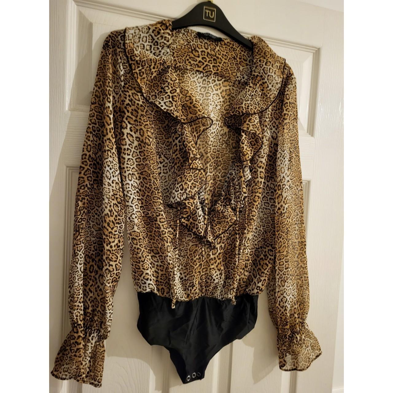 Sheer leopard print bodysuit from Zara. Low cut... - Depop