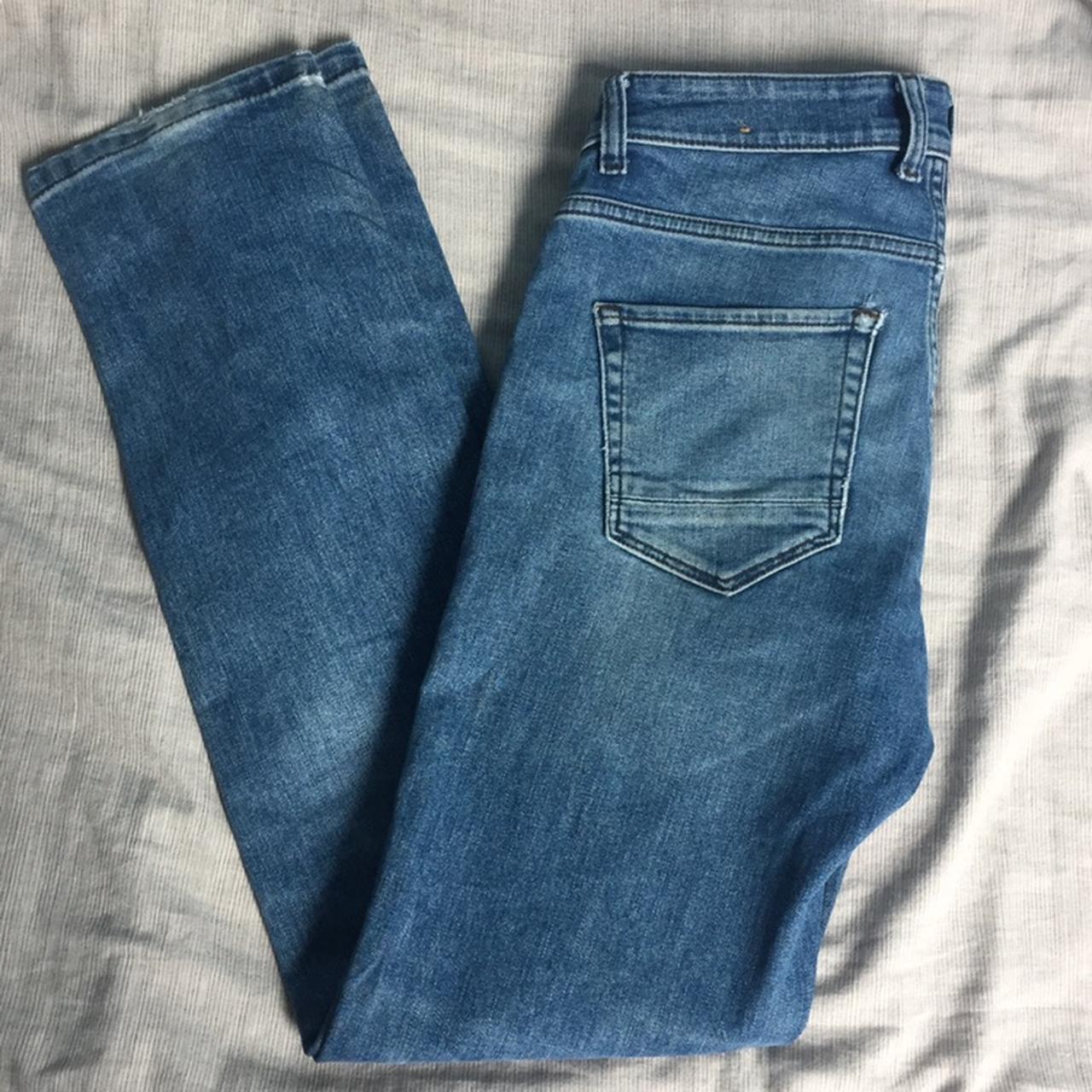 Sick vintage blue denim fade jeans with stitched... - Depop