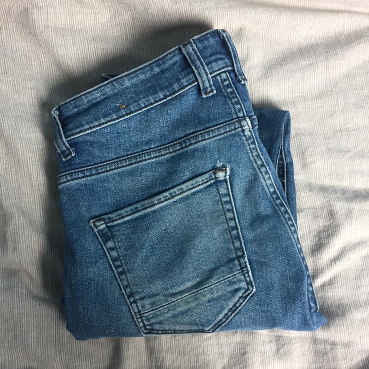 Sick vintage blue denim fade jeans with stitched... - Depop