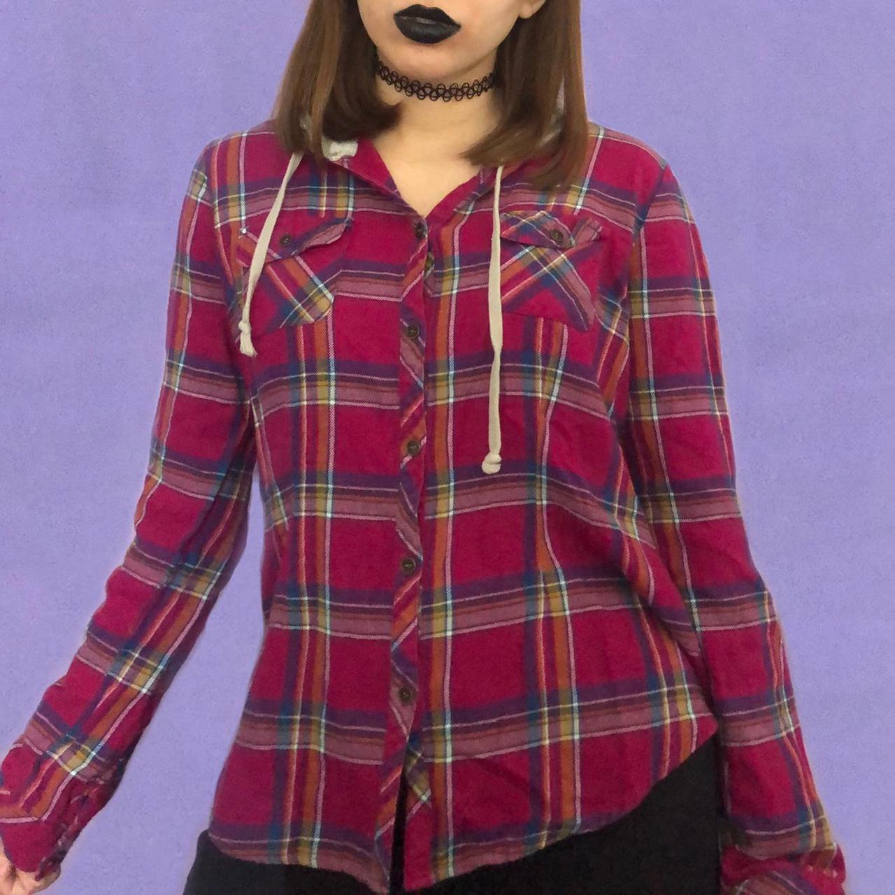 Delia’s pink hooded flannel 💕 In excellent... Depop