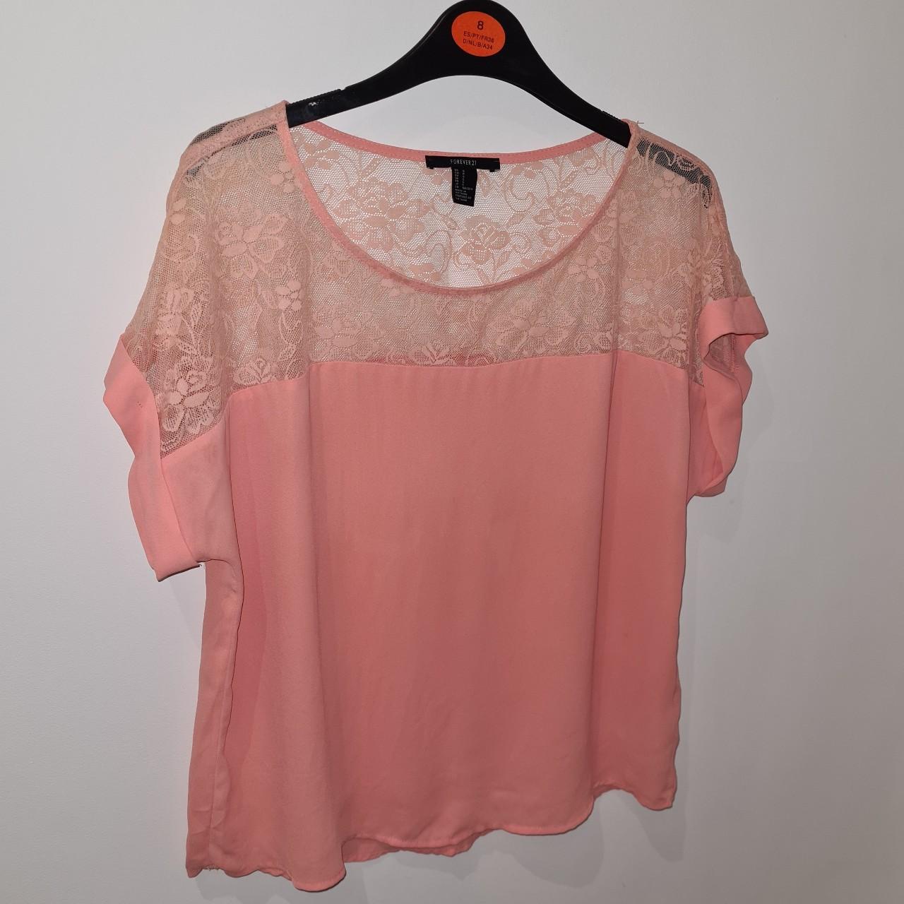 Forever 21 peach satin t shirt with lace - loose... - Depop