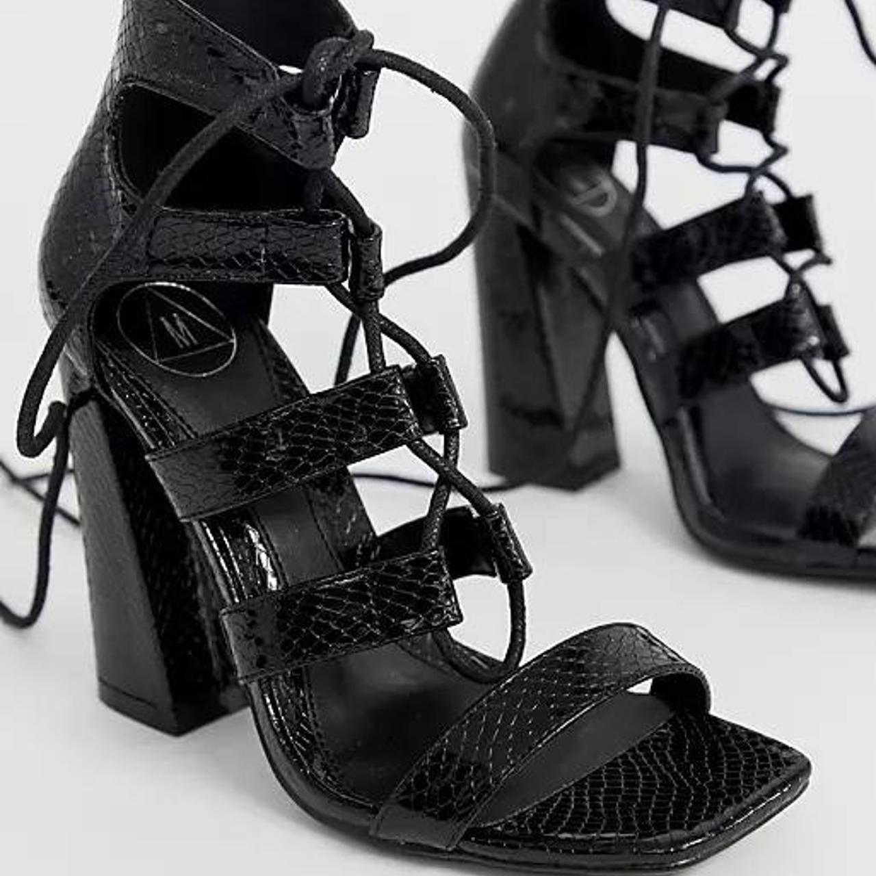 Missguided black strappy heels with long ties Size... Depop