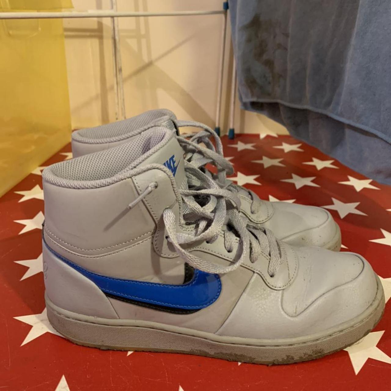 Nike high top sneakers. Grey and blue trainers.... - Depop