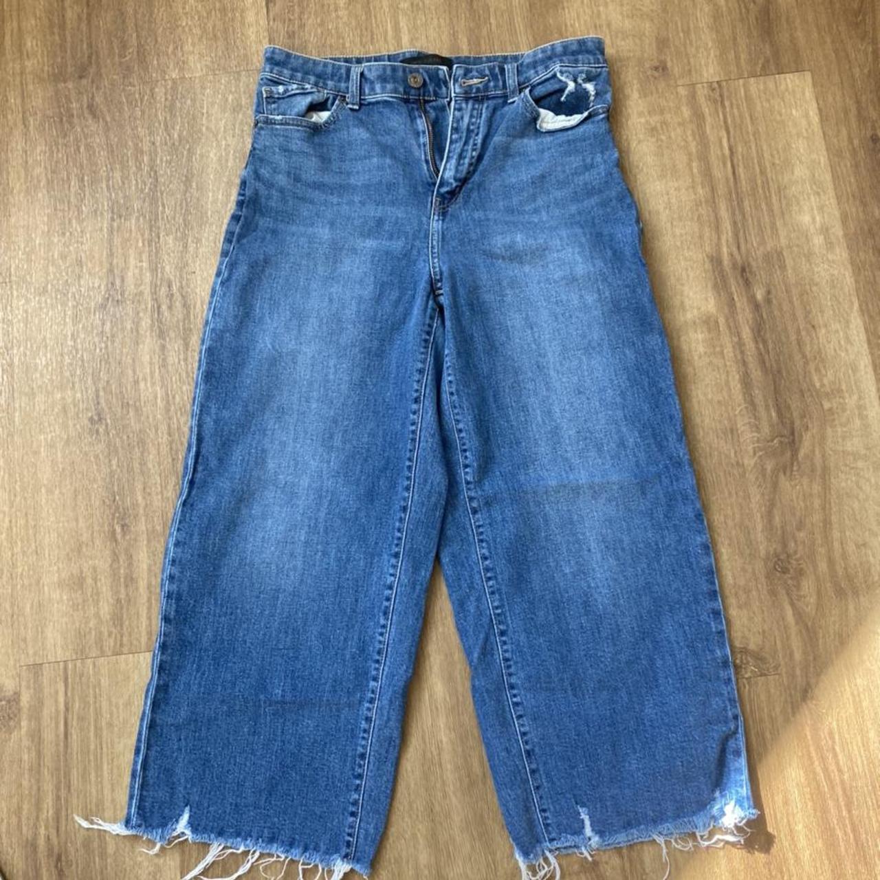 UNIQLO JEANS High waist denim wide leg pants with... - Depop