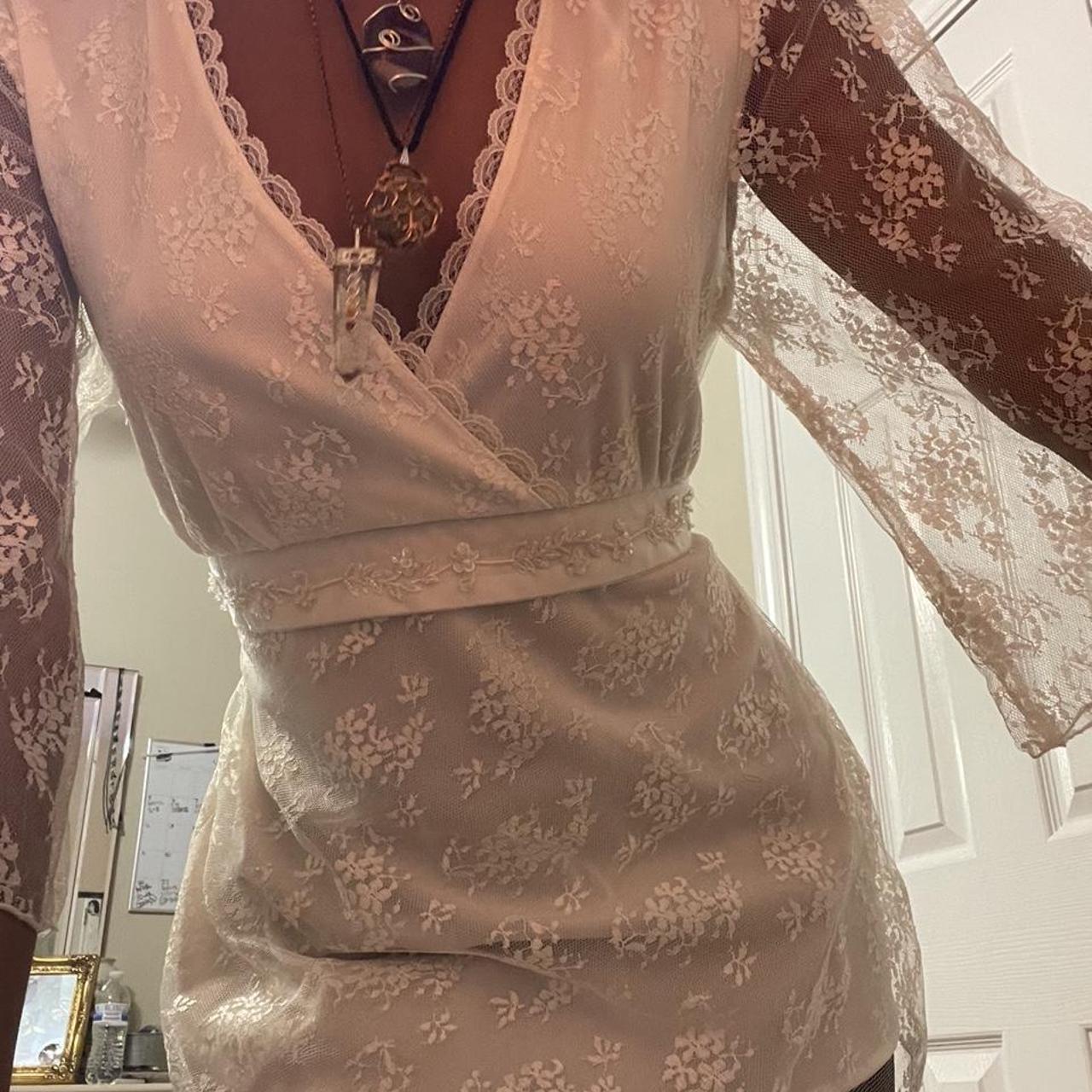This white lace top is super cute with see through... Depop
