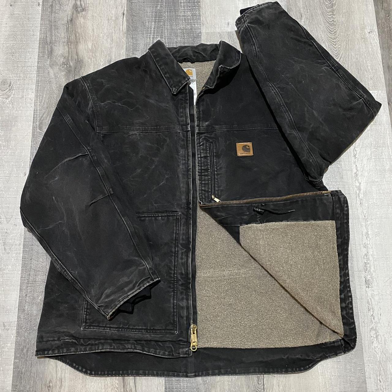 Carhartt C61 BLK Sherpa Lined Faded/Worn Black Duck... - Depop