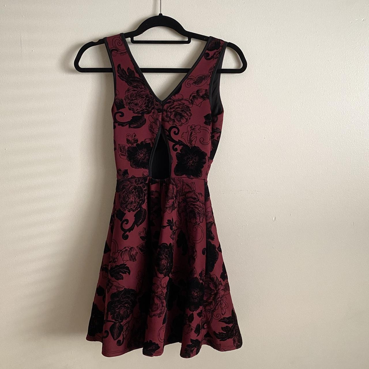 Burgundy Floral Dress burgundy homecoming... - Depop