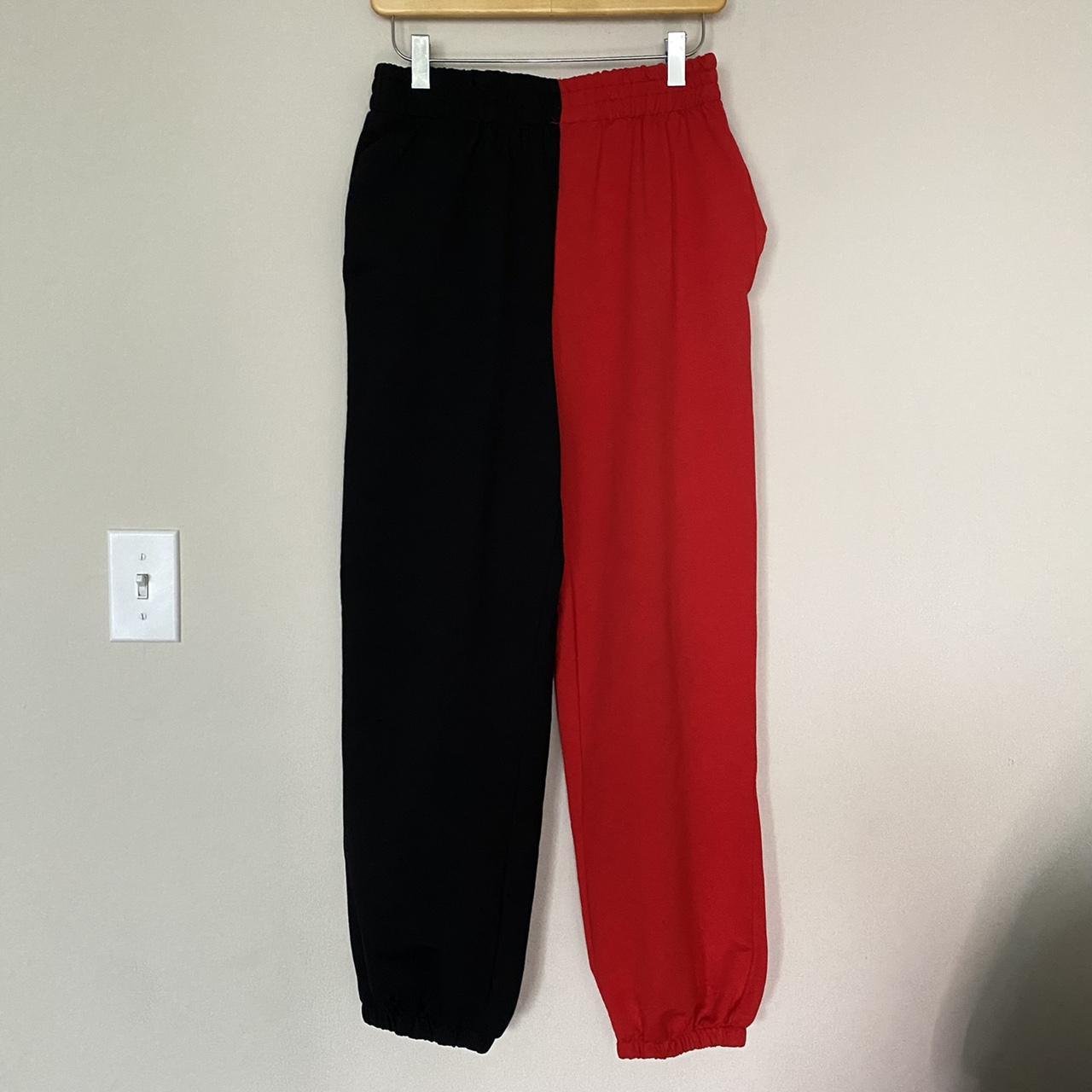 Half red outlet half black joggers