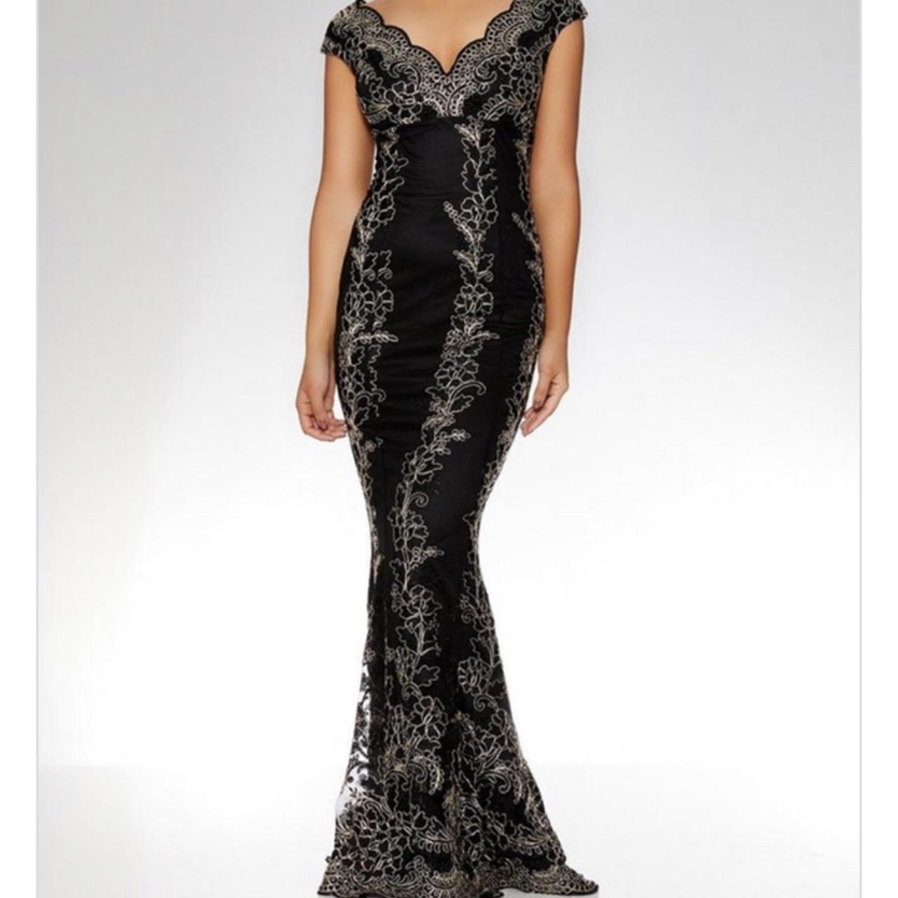 Quiz Women's Gold and Black Dress Depop